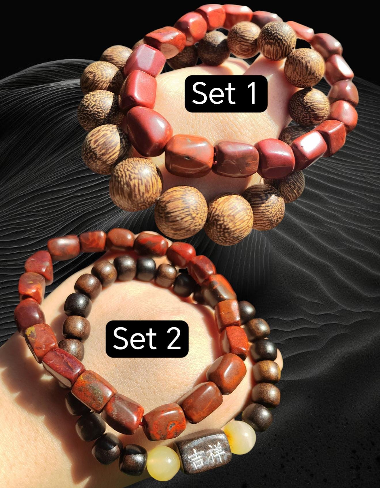 Certified Waxi Agate Bracelet Set | 2pcs Natural Uneven Cut Beads | A-Grade Stacking Design SL402 - SL Precious