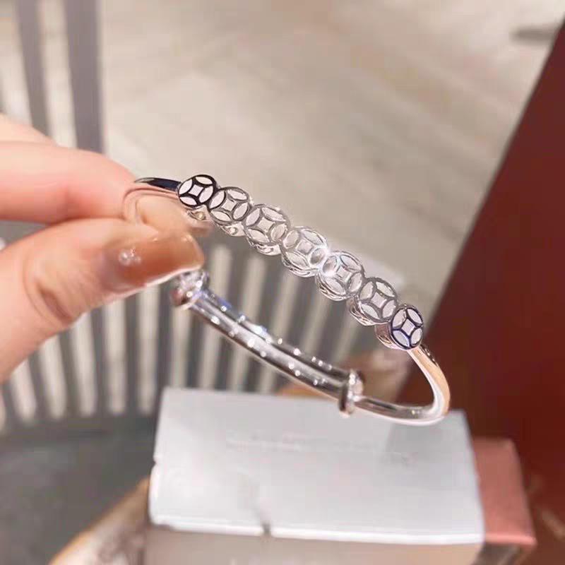 Luxury S9999 Silver Filled Vermeil Lucky Coins Adjustable Bangle | 足银招财铜钱手镯 | Best Friend Gift Jewelry SL342