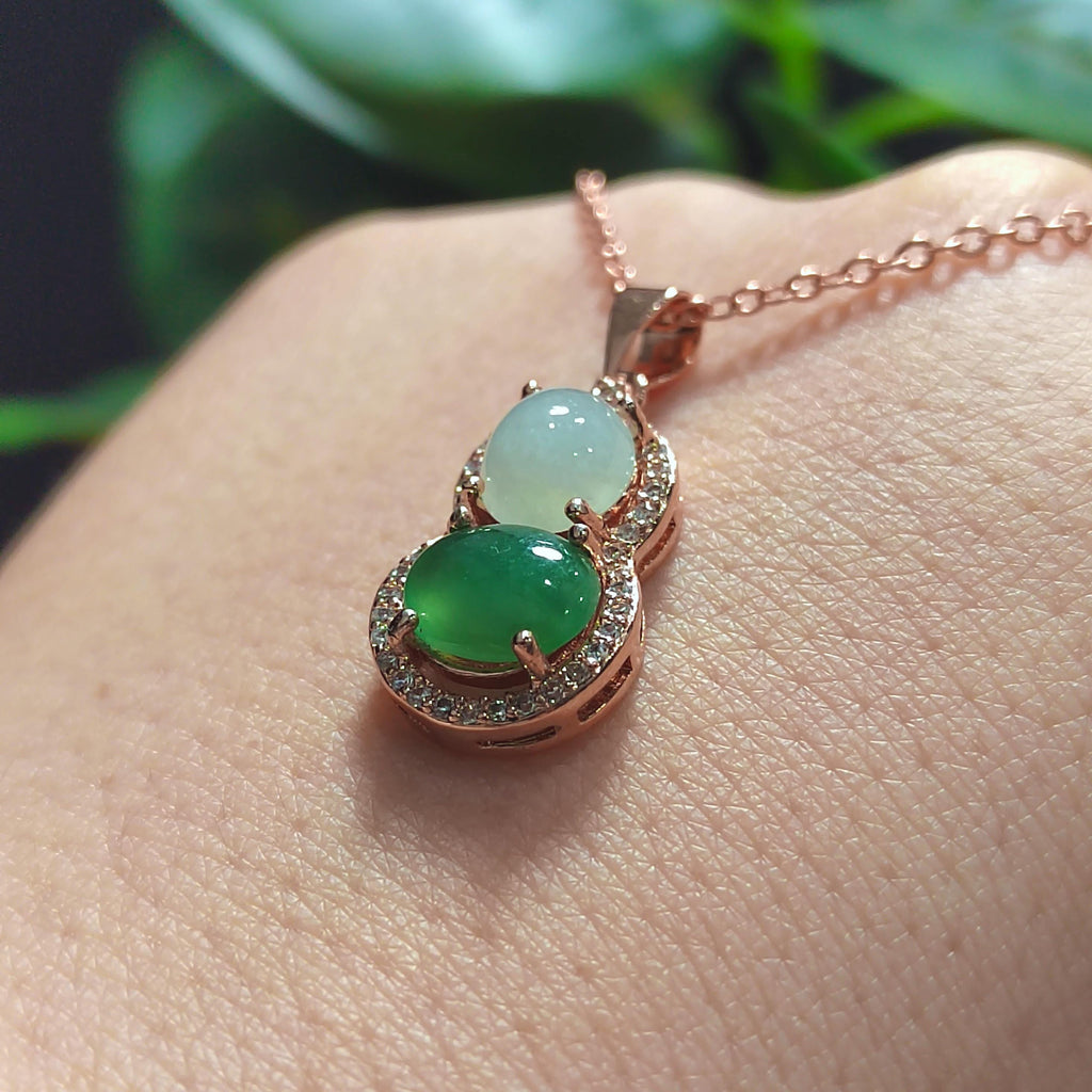 Exquisite Burmese Jadeite Pendant - Elegant White & Green Palette with Zirconia Accents SL093