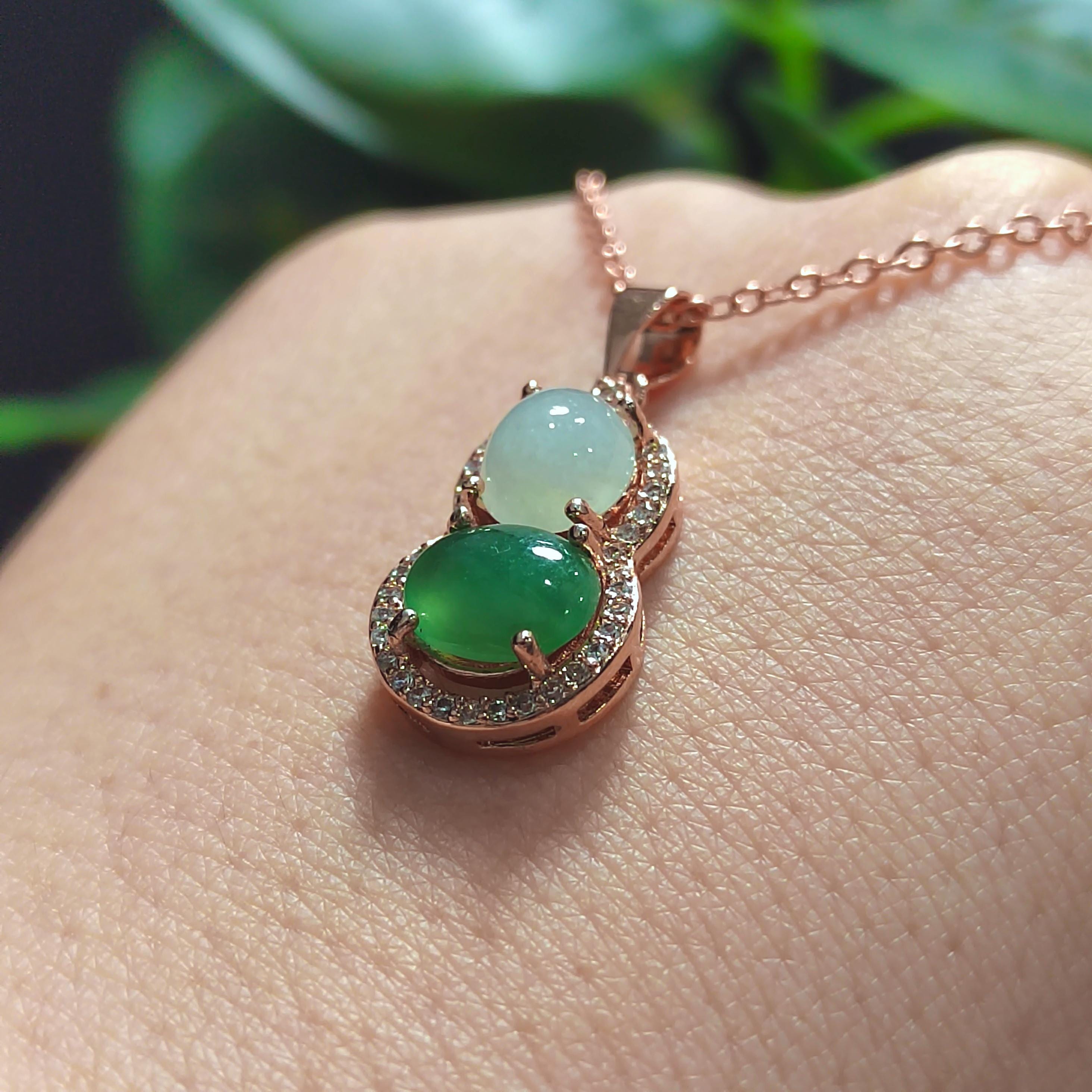 Exquisite Burmese Jadeite Pendant - Elegant White & Green Palette with Zirconia Accents SL093