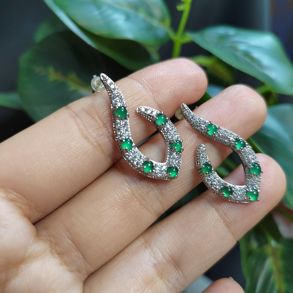 Elegant Jadeite Stud Earrings Design S925 Sterling Silver Guatemala Natural Ocean Blue Zirconia Natural Untreated For Her SL010 - SL Precious