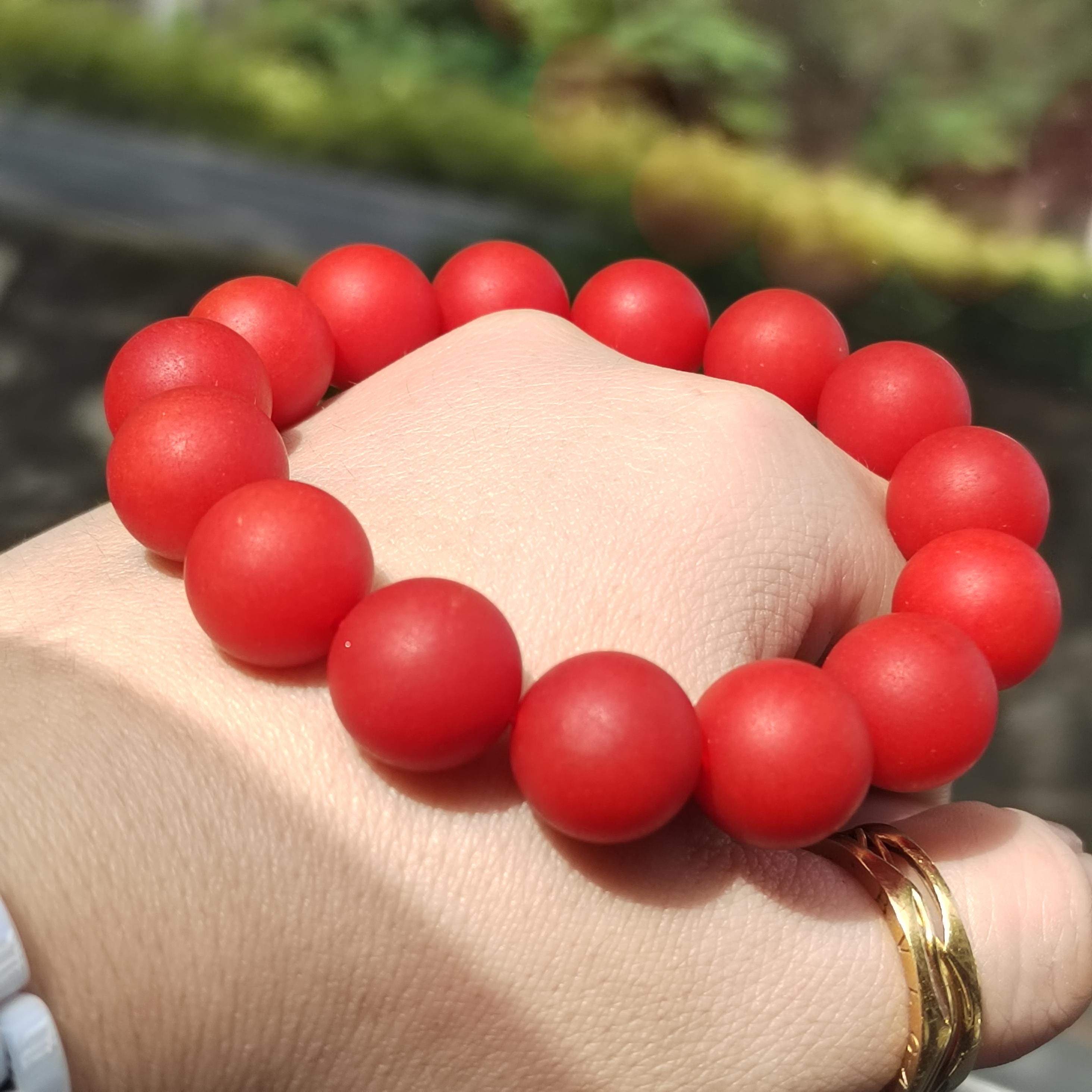 Certified A-Grade Natural Yunnan Baoshan Xishan Yangliu Jinhong Beads Nanhong Agate Matte Surfaces Beads Bracelet 14-14.2mm SL401