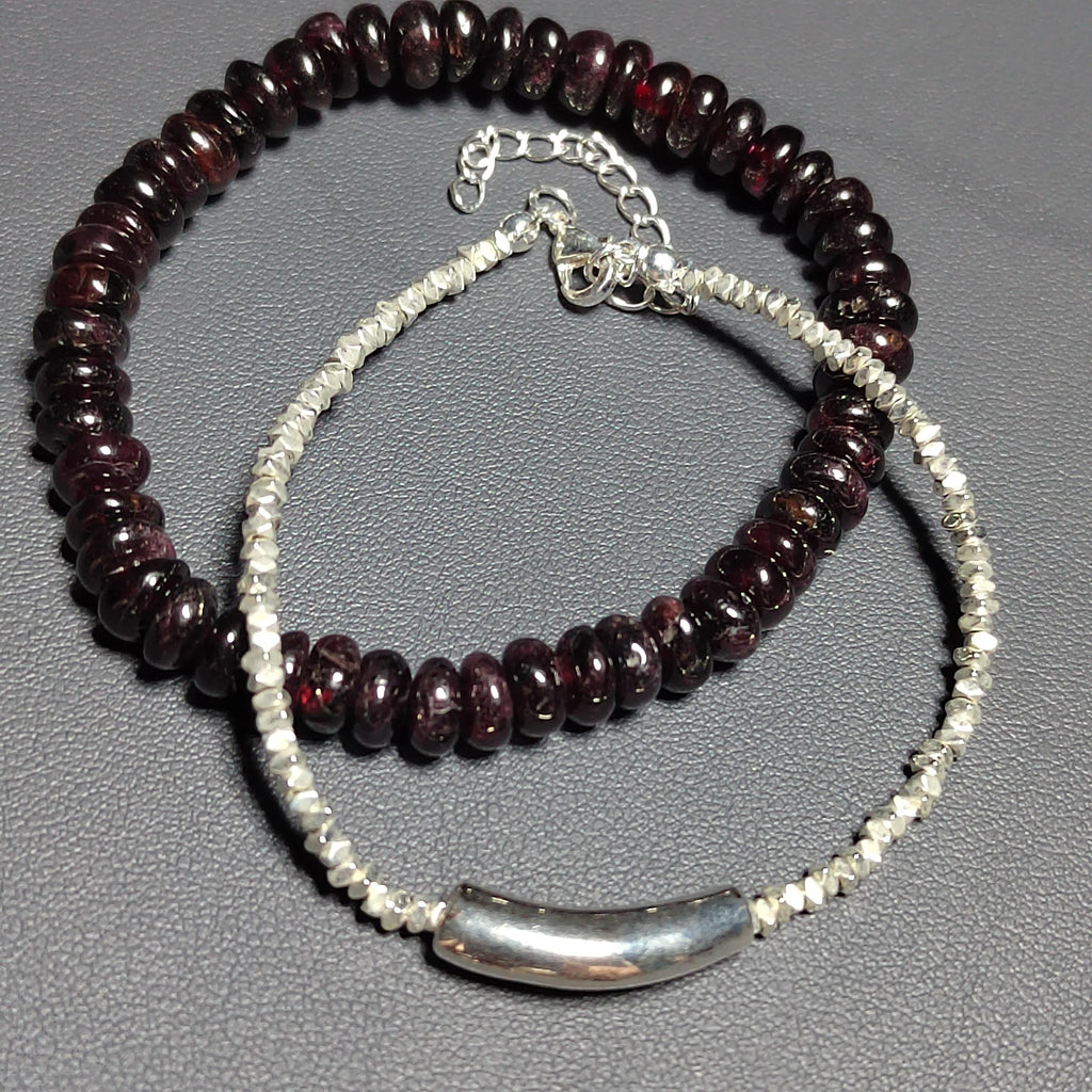 Unisex Natural Garnet Double Layer Mix & Match Design Silver Bead Bracelet SL166 - SL Precious