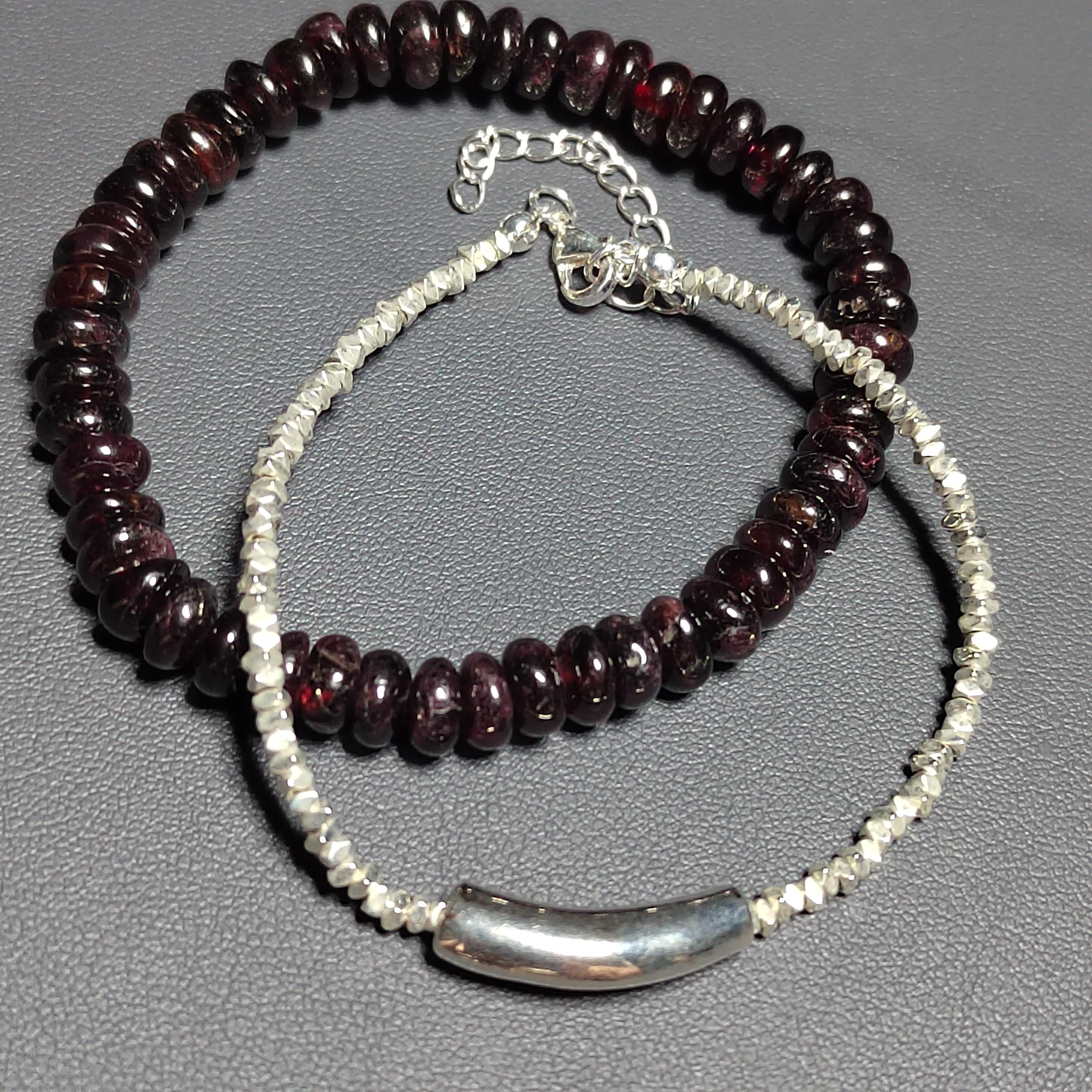 Unisex Natural Garnet Double Layer Mix & Match Design Silver Bead Bracelet SL166 - SL Precious