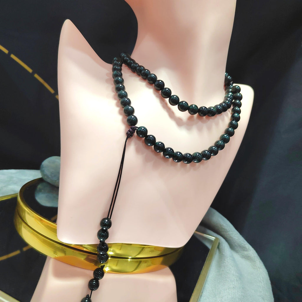 Burmese Black Ink Jadeite Bead Necklace: Natural A-Grade, 8mm FREE 10mm Bead Bracelet SL361NB