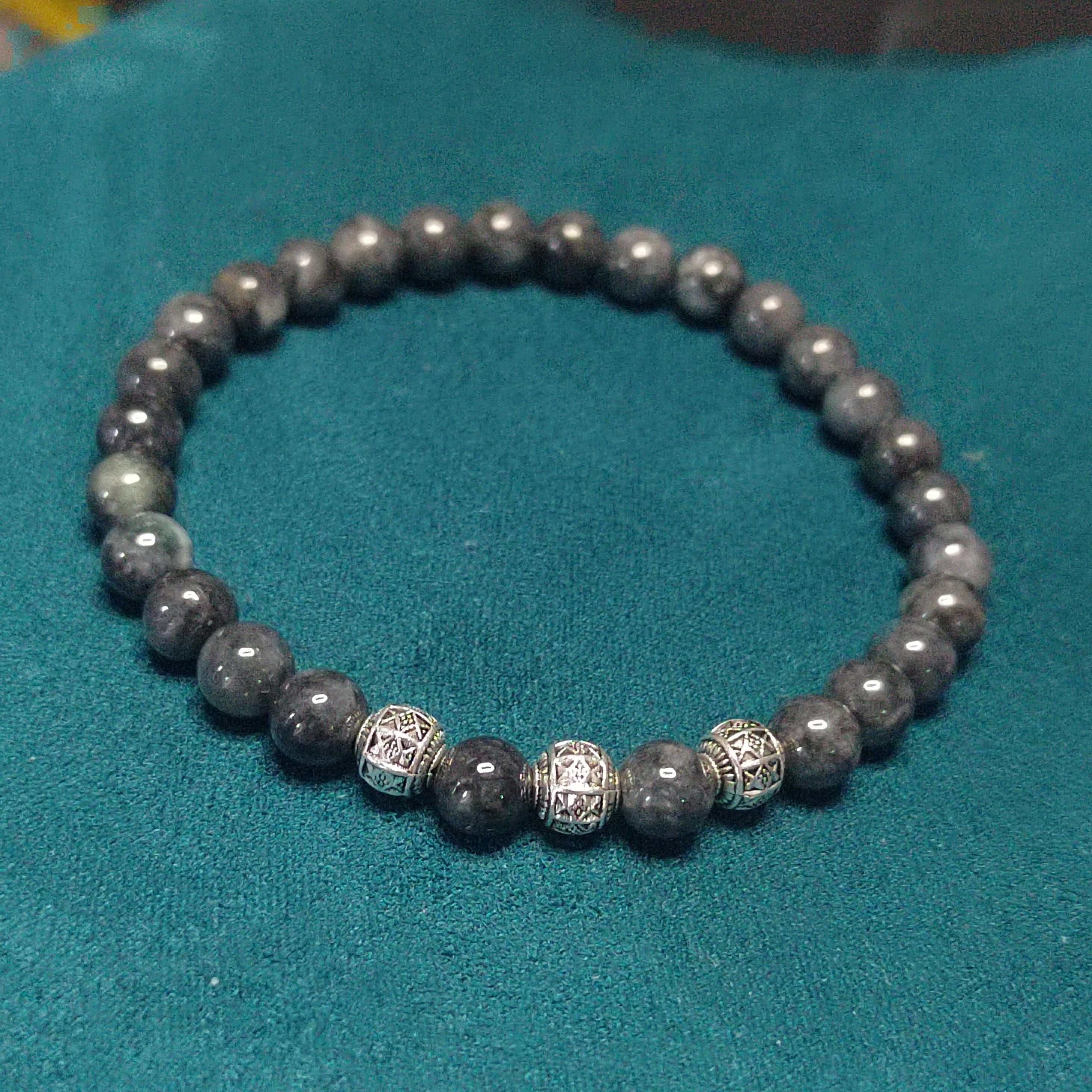 Natural Handmade Minimalist Burmese Icy Black Grey Wuji Jadeite & S999 Pure Silver Bead Bracelet Jewelry SL327 SL327A - SL Precious