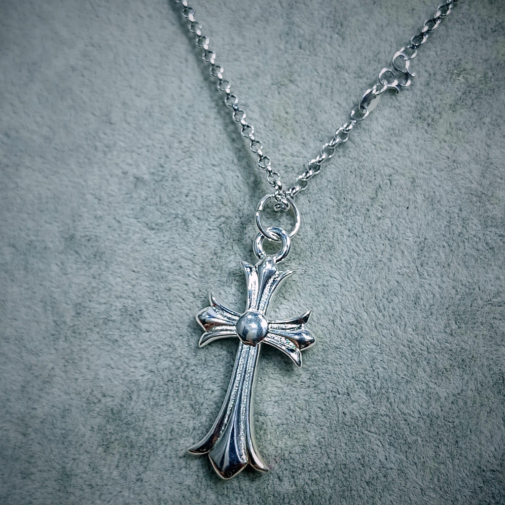 S9999 Silver Filled Vermeil Large Cross Pendant with Solid Chain 60cm | Unisex Necklace Set | SL320