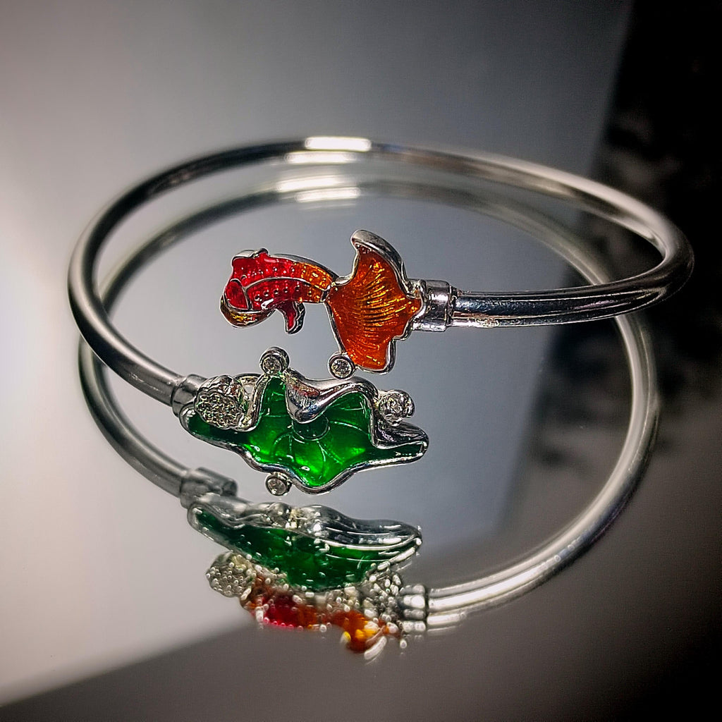 S9999 Silver Filled Vermeil Beautiful Lotus Leaf and Fortune Gold Fish Design With Zircon Set Adjustable Bracelet SL235
