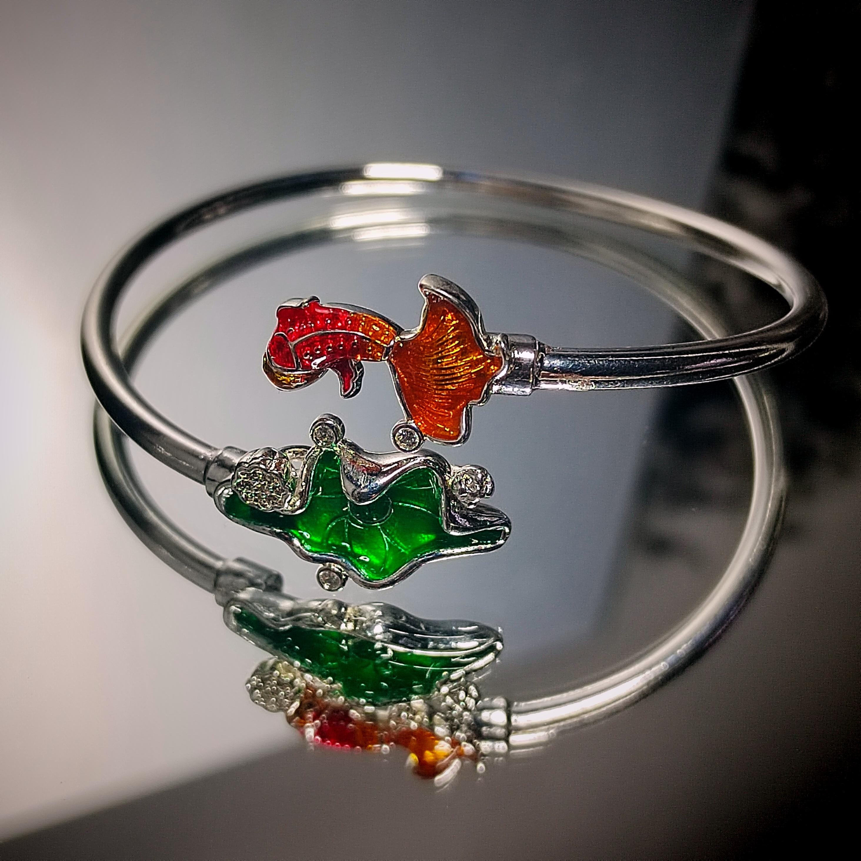 S9999 Silver Filled Vermeil Beautiful Lotus Leaf and Fortune Gold Fish Design With Zircon Set Adjustable Bracelet SL235