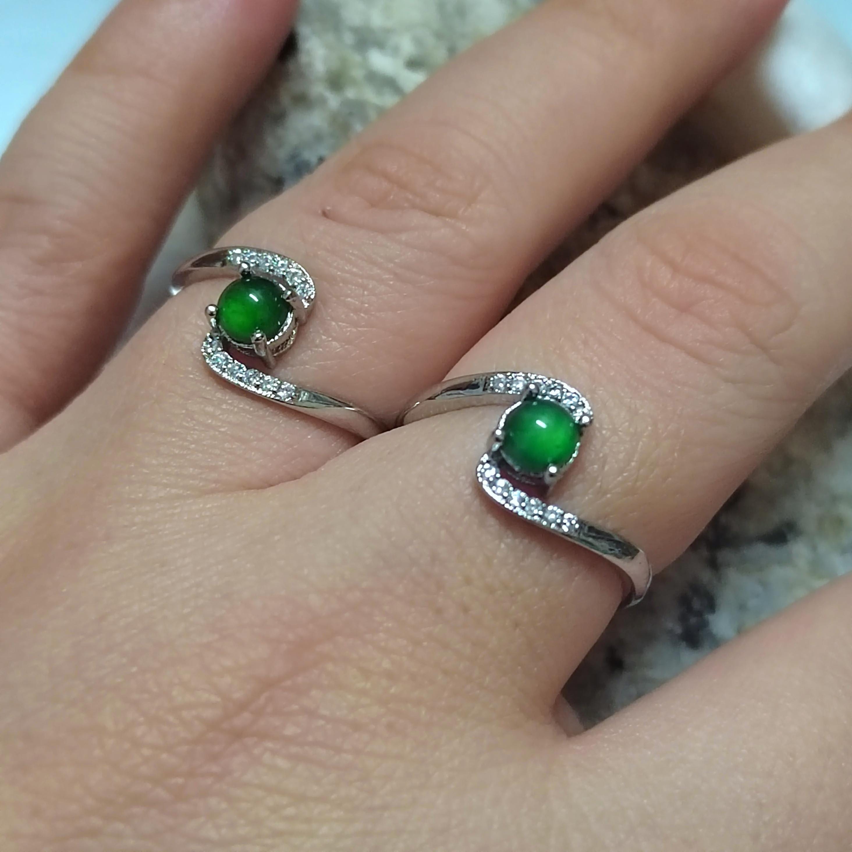 Certified A-Grade Natural Untreated Guatemala Imperial Green Z Style Design Jadeite with Zircon Set Ring S925 SL251X10 - SL Precious