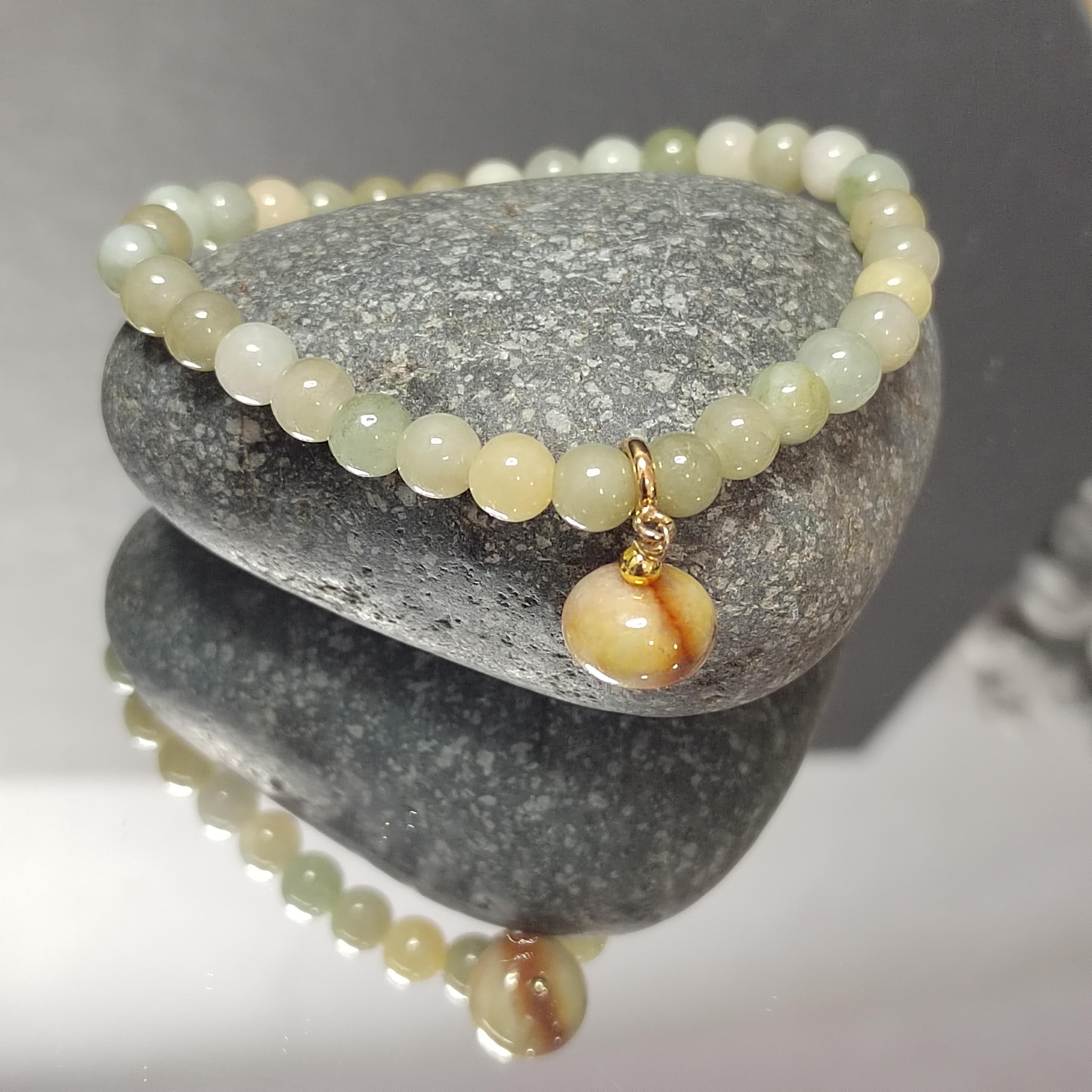 Natural Untreated Burmese Sugar Cane Yellow, Green, and Icy White Minimalist Bead Bracelet Design SL335 - SL Precious