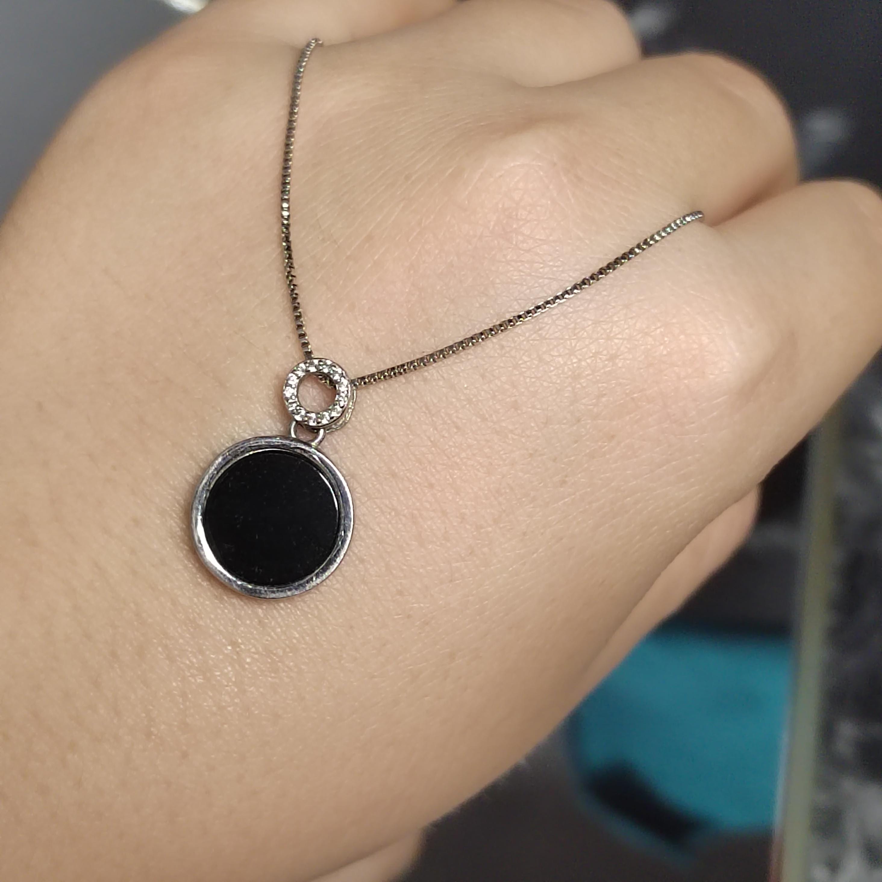 Certified A-Grade Natural Gemstone Untreated Burmese Black Ink Round Minimalist Jadeite Pendant Chain S925 For Her Him SL265X24
