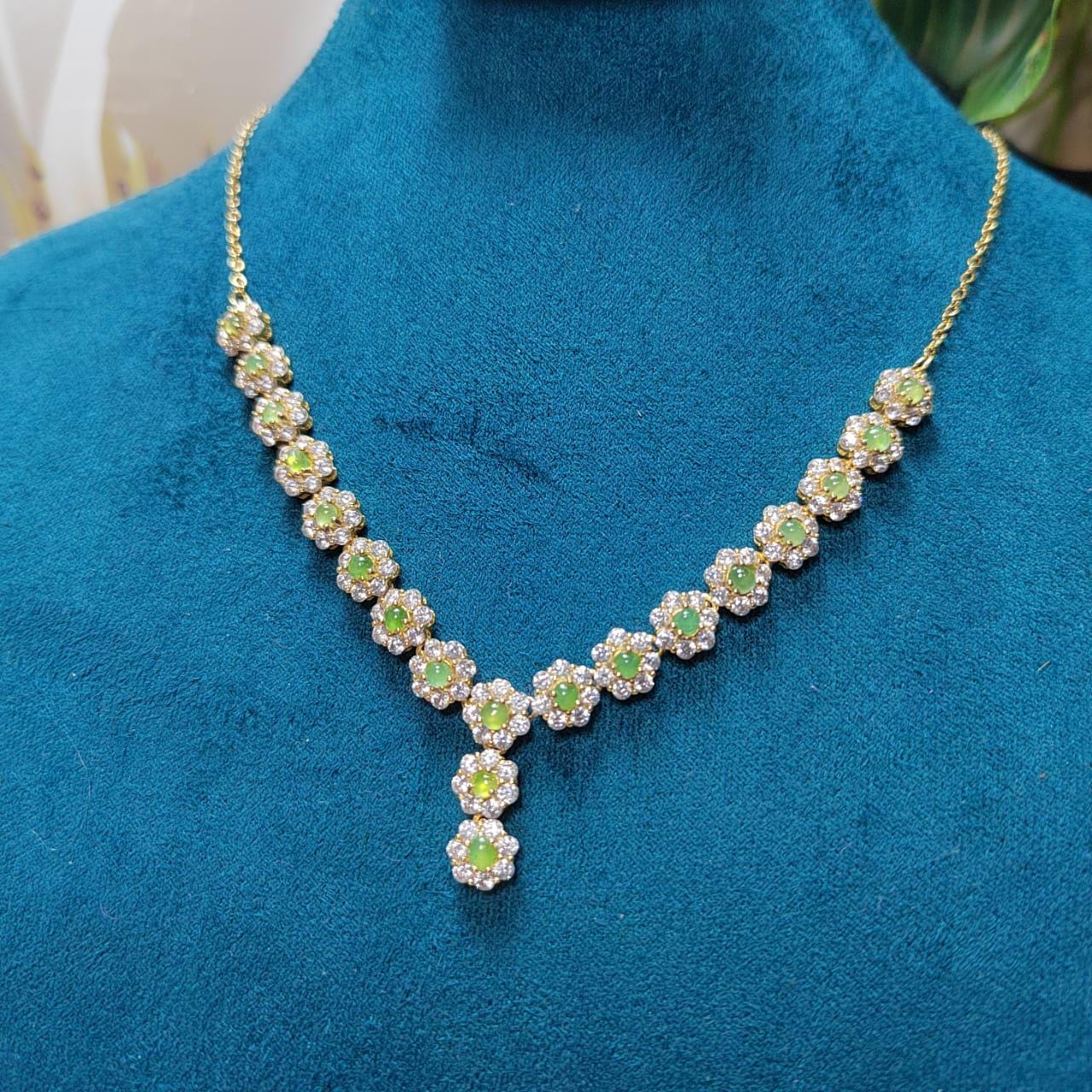 Elegant 19pcs Icy Apple Green Burmese Jadeite Necklace, 18K Gold Plated S925 Silver with Zirconia, Perfect Gemstone Gift SL014 - SL Precious