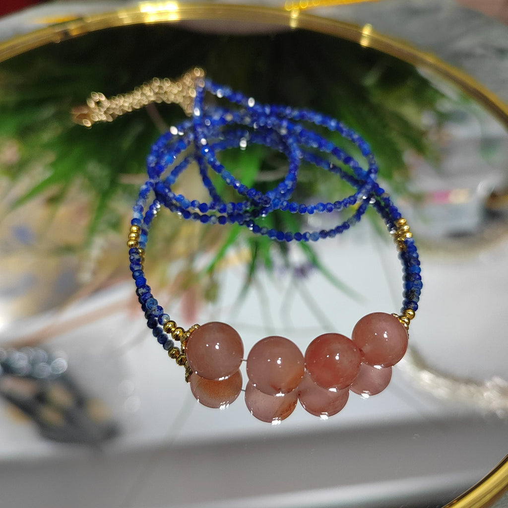Natural Southern Nanhong Pink Agate & Afghan Lapis Lazuli Necklace, Choker, Bracelet Set SL298 SL Precious