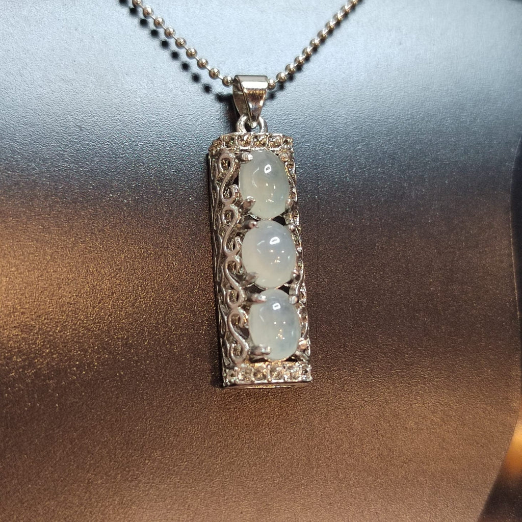 Certified A-Grade Translucent White Burmese Jadeite Pendant and Free Ring | 925 Sterling Silver SL8012 - SL Precious