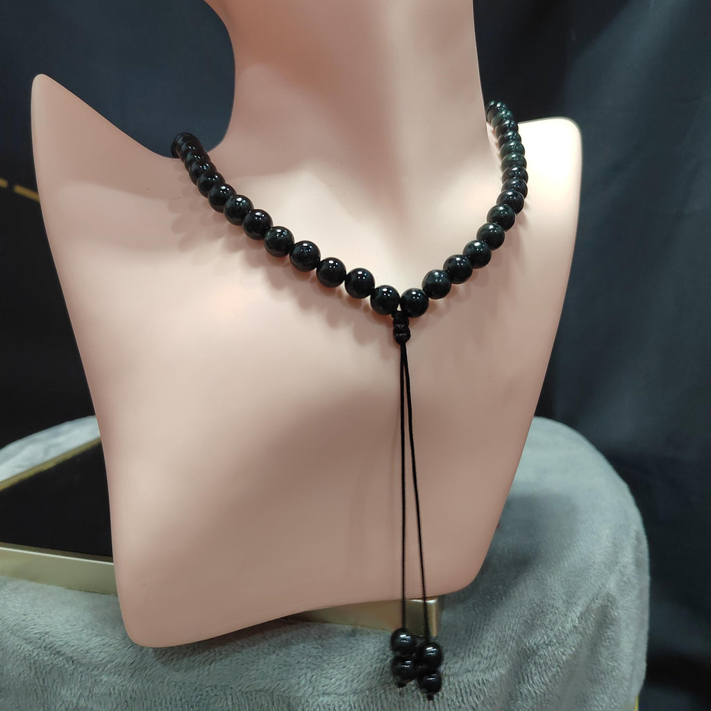 Burmese Black Ink Jadeite Bead Necklace: Natural A-Grade, 8mm FREE 10mm Bead Bracelet SL361NB