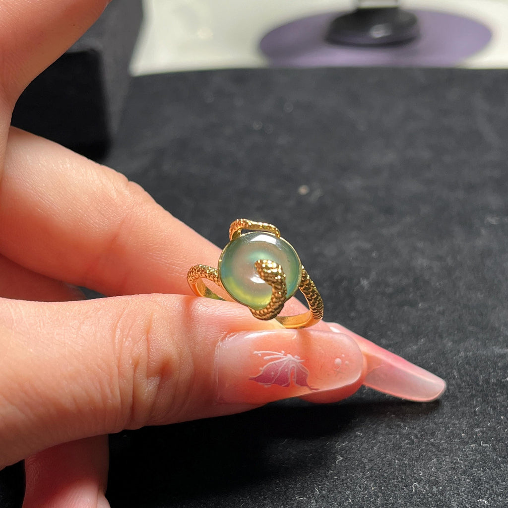 Certified Natural Untreated Guatemala Ocean Blue Donut Snake Jadeite 14k Gold Plated on S925 Sterling Silver Ring SL370x38