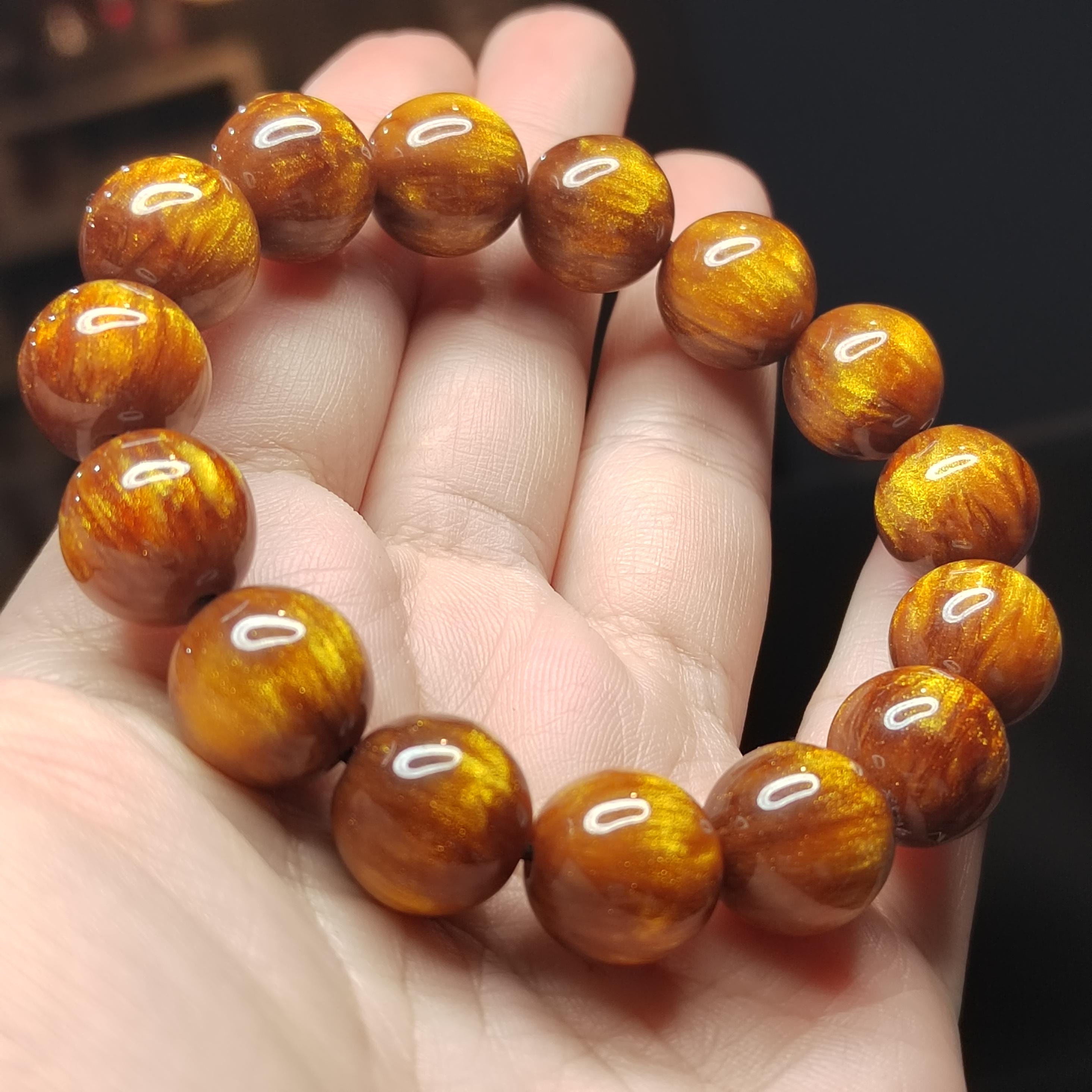 Rare Golden Sea Willow Bracelet 13.4mm | 15pcs | Natural Ocean Coral Gem | 天然金海柳手串 | SL124 - SL Precious