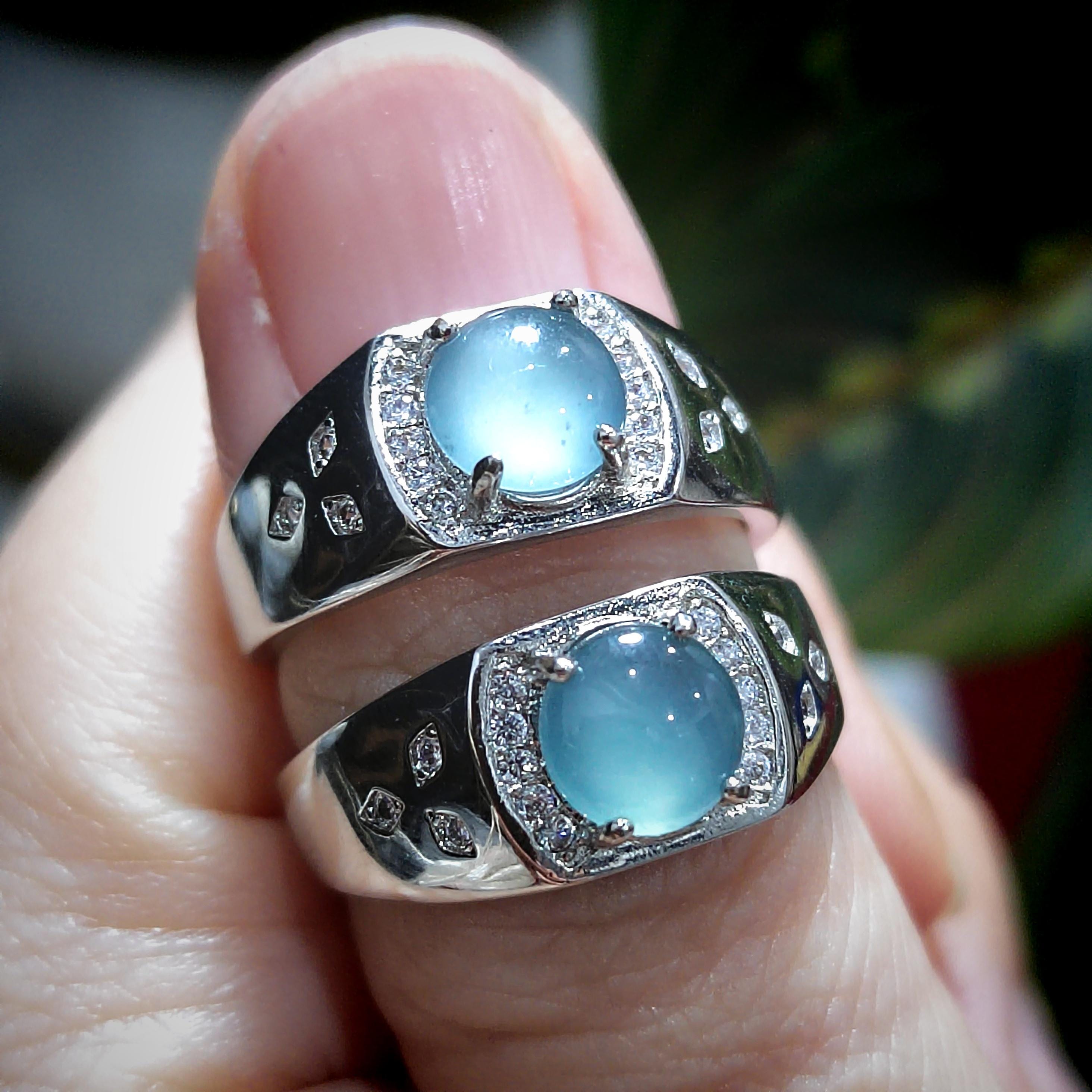 Certified Natural Untreated Blue Icy Guatemala Jadeite Unisex Ring | 925 Sterling Silver with Zirconia | Simple Design SL097