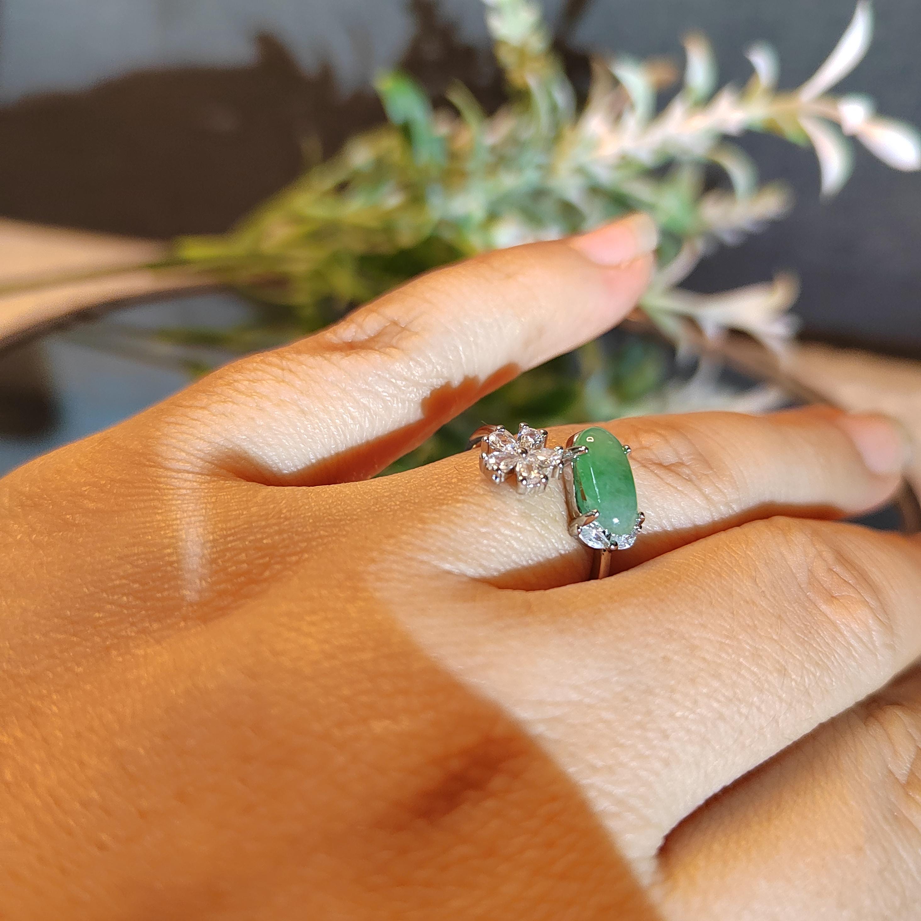 Exquisite Gemstone Burmese Icy Green Flower Zircon Natural Jadeite Ring For Her SL102R 渌飘花 - SL Precious