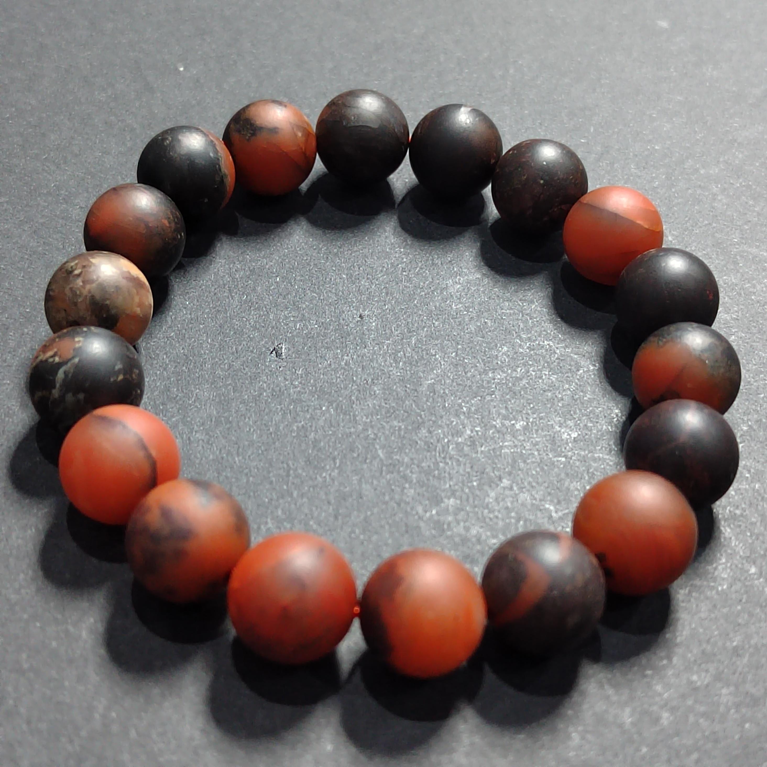 Certified Natural Southern Baoshan Nanhong  Matte Agate| Iron Skin| Raw Skin| Natural Black/Red| Unique Natural Beauty Bead Bracelet SL378