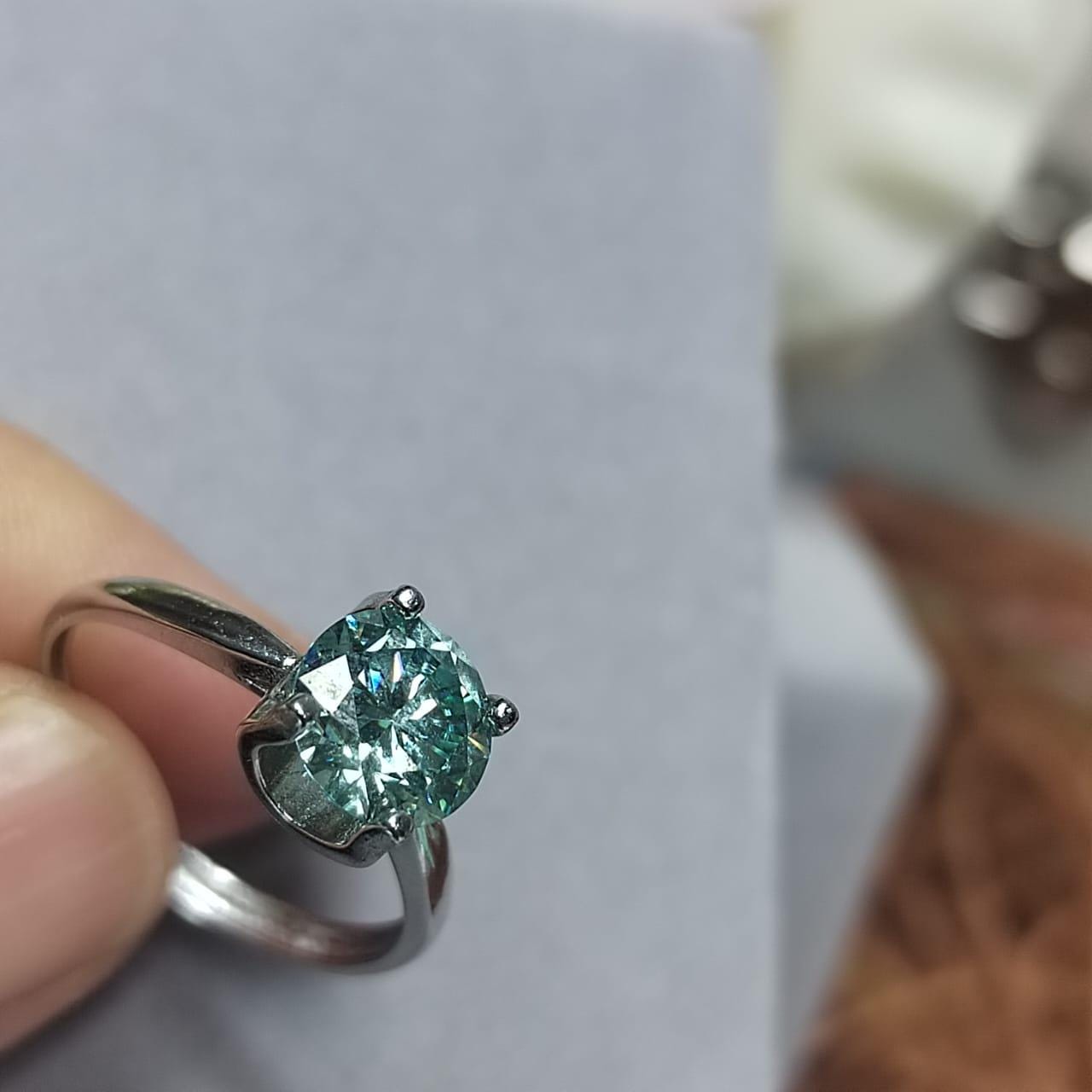 Light Blue Moissanite with Zircon Accent Couple Rings Set S925 Silver Plated with 18K White Gold for Wedding, Anniversary, Engagement SL081 - SL Precious