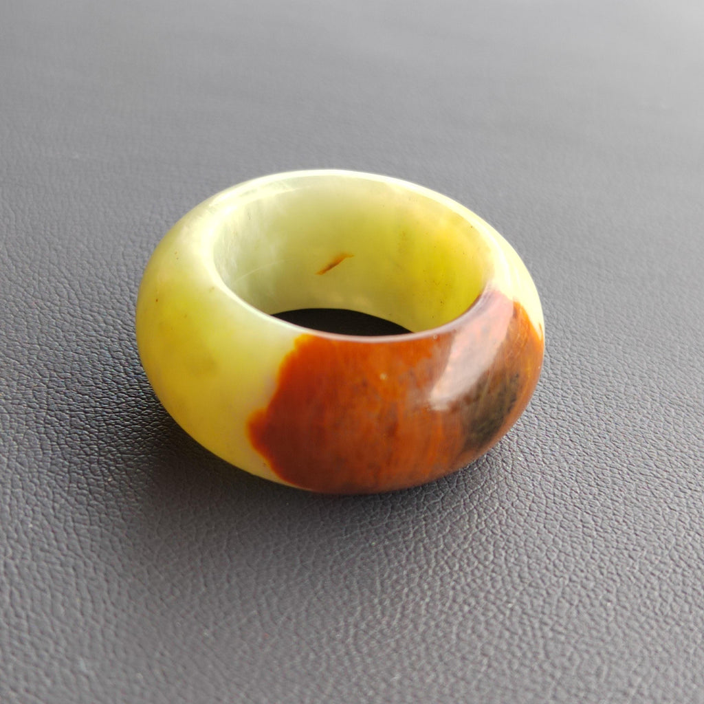 Natural China Xiuyu Jade Thumb Ring | Round Cut Oil Painting Design | Yellow Brown | Two Designs SL302 SL303 SL Precious