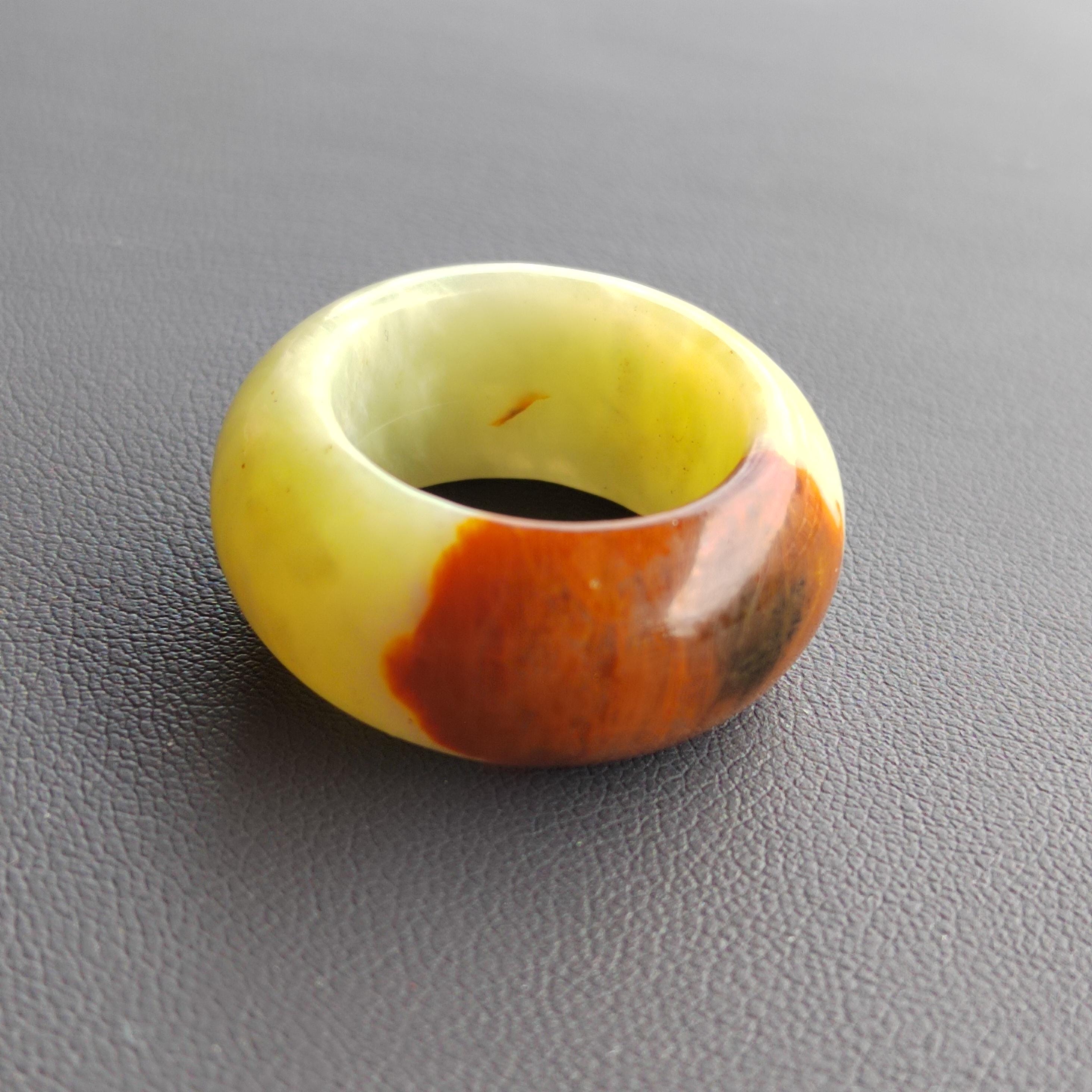 Natural China Xiuyu Jade Thumb Ring | Round Cut Oil Painting Design | Yellow Brown | Two Designs SL302 SL303 SL Precious