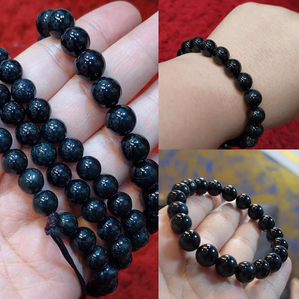 Burmese Black Ink Jadeite Bead Necklace: Natural A-Grade, 8mm FREE 10mm Bead Bracelet SL361NB