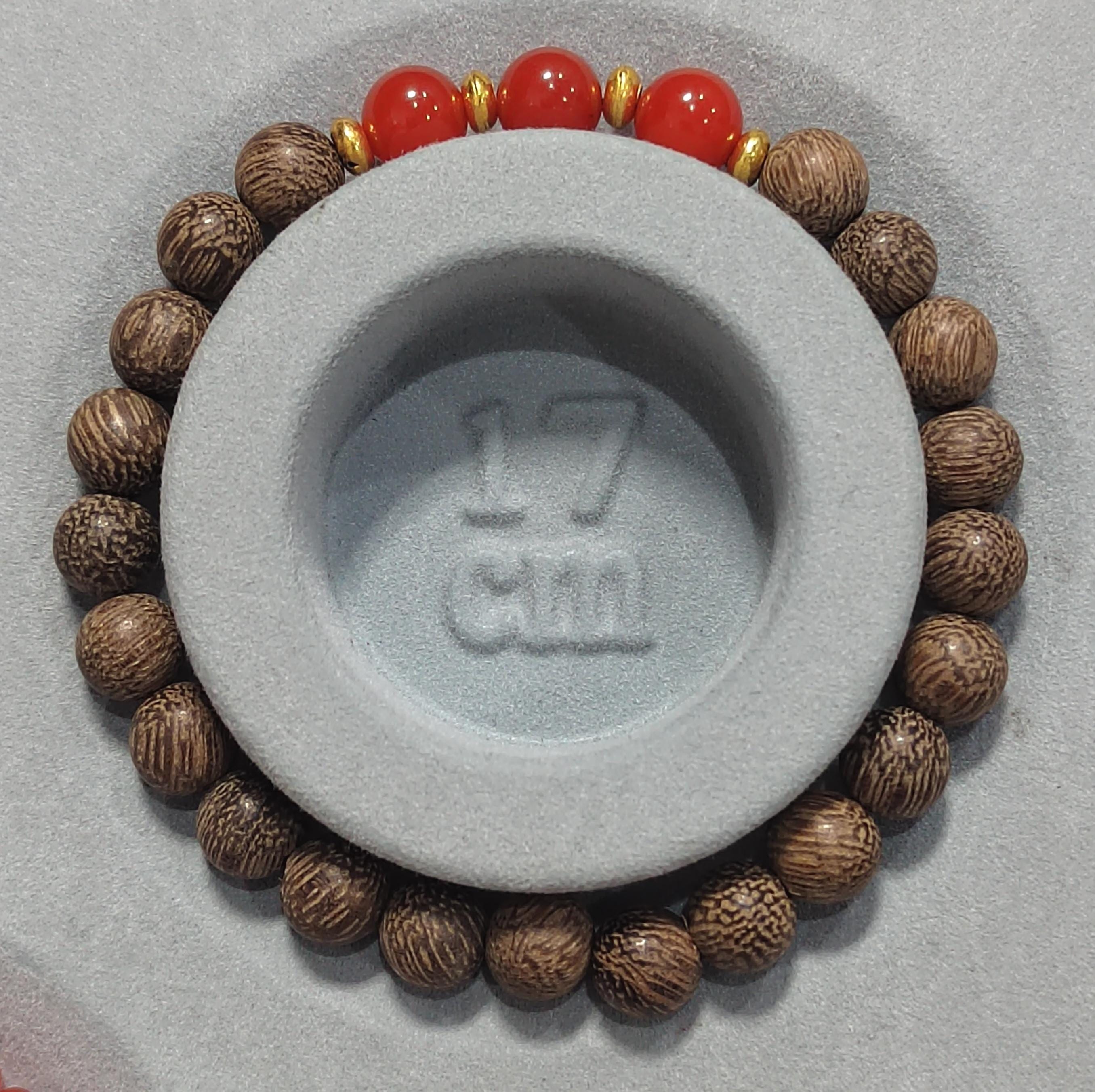 Natural Yunna Baoshan Persimmon Icy Red Nanhong Agate| Natural Agarwood Bead Bracelet 2pcs Set Stacked Design SL393