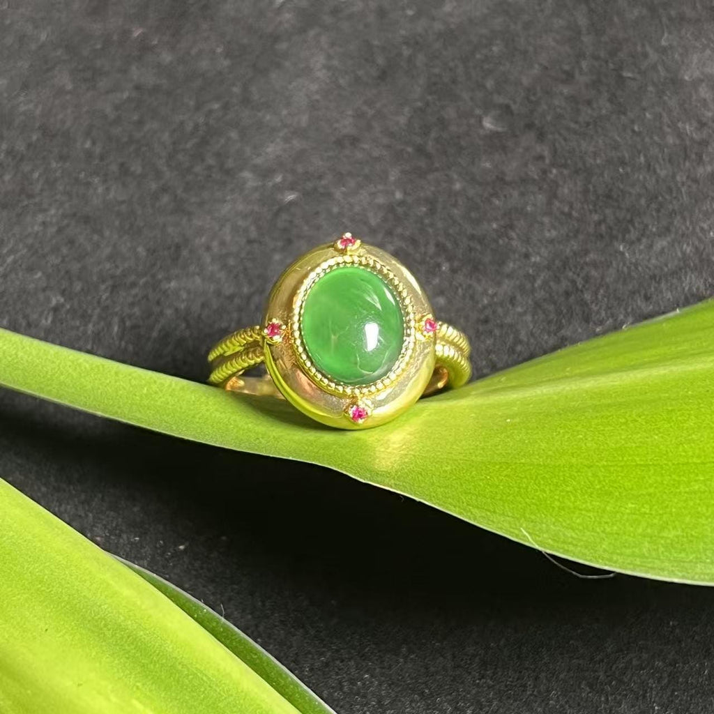 Certified Natural Untreated Guatemala Imperial Green  Oval Cabochon Jadeite Elegant Ring SL369x37