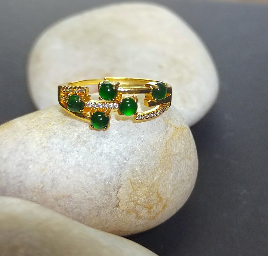 Elegant 5pcs Certified Imperial Green Guatemala Jadeite Rings, Untreated Natural Gemstones with Zircon, 18K Gold Plated SL247X6 - SL Precious
