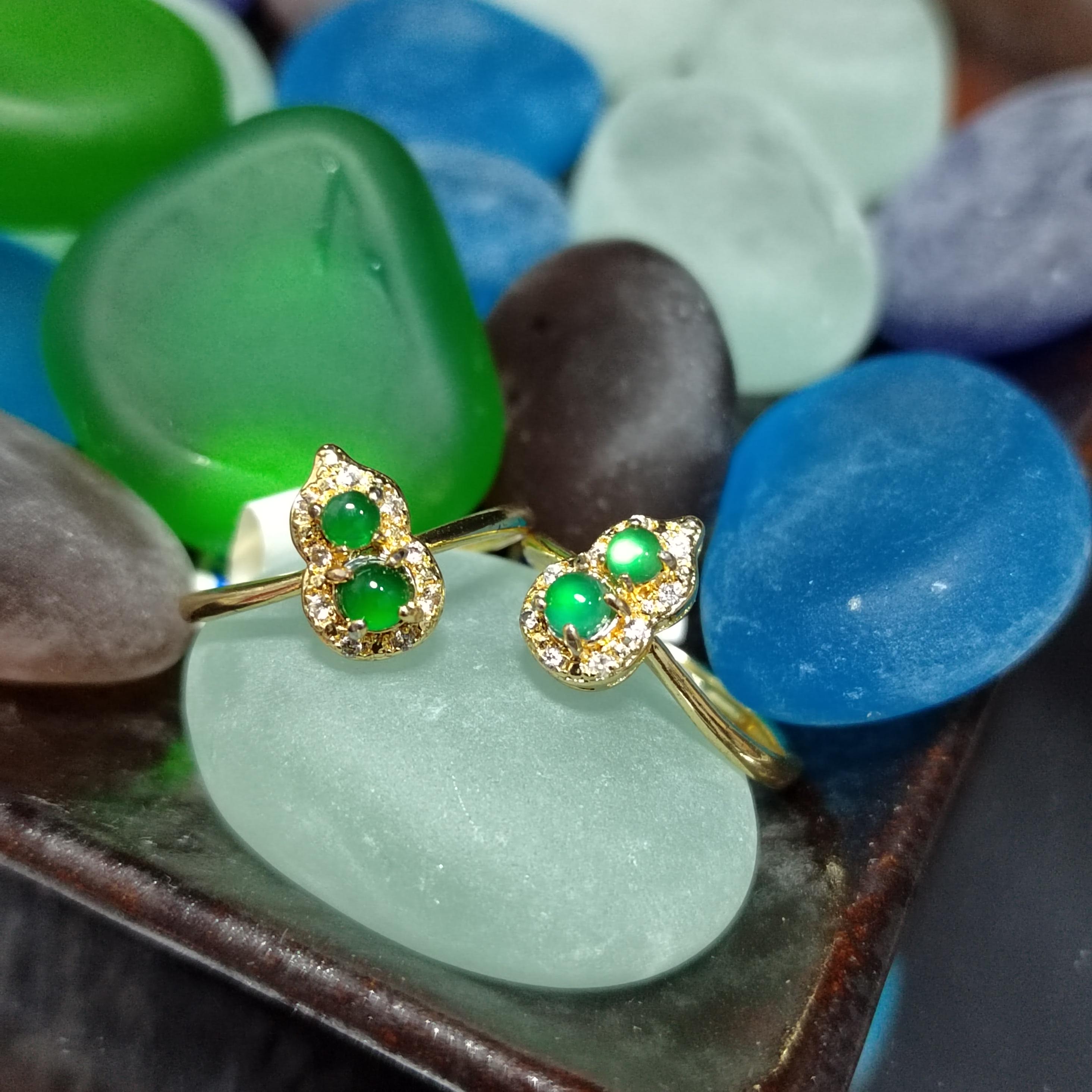 Certified Natural Guatemala Green Blue Wulu Jadeite Minimalist Ring 18k Plated on S925 Sterling Silver SL376 - SL Precious