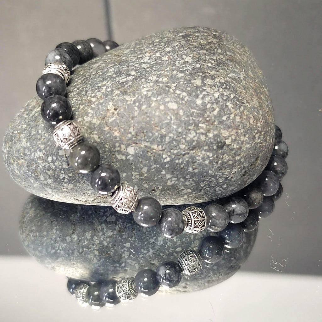 Natural Handmade Minimalist Burmese Icy Black Grey Wuji Jadeite & S999 Pure Silver Bead Bracelet Jewelry SL327 SL327A - SL Precious