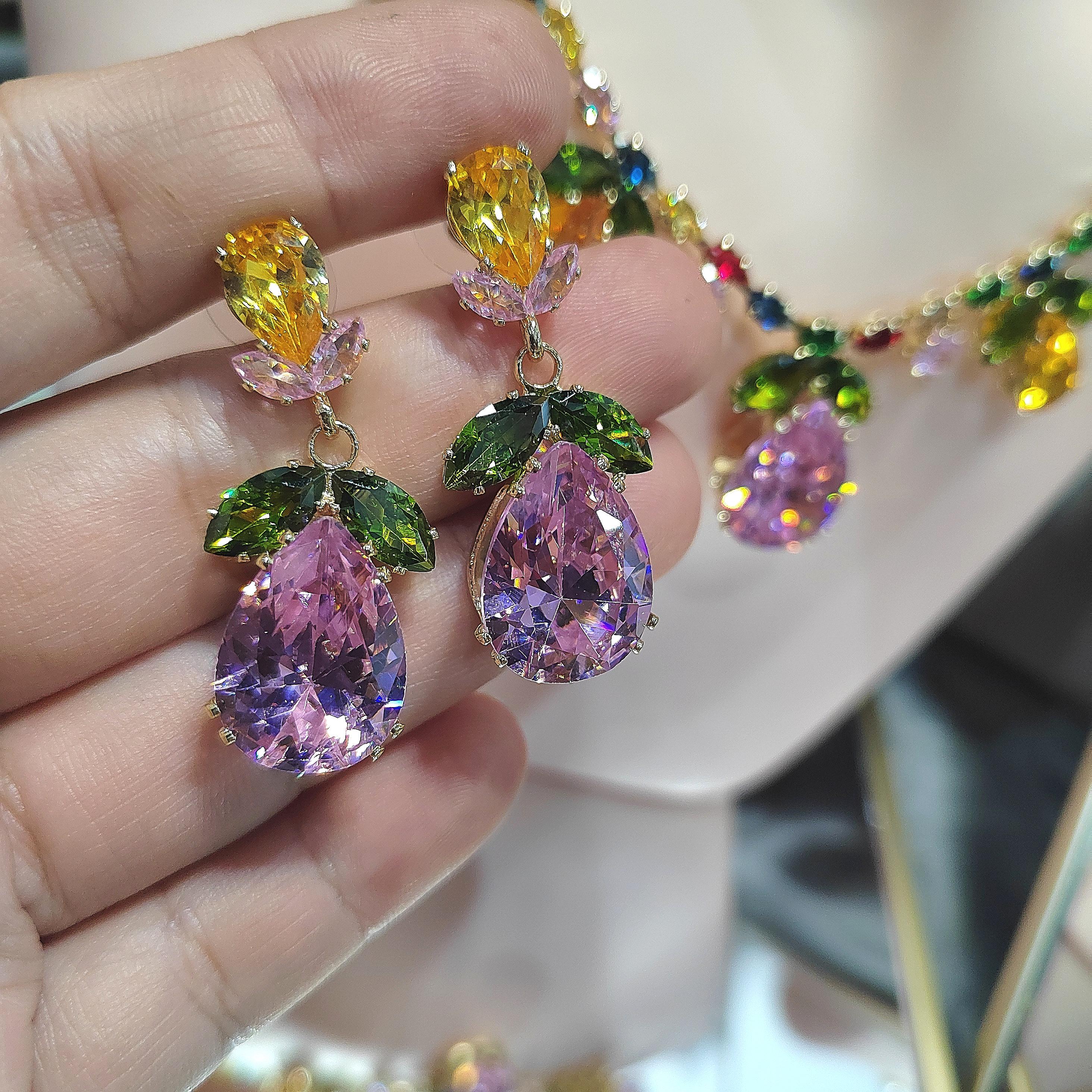 Zircon Flower Leaf Jewelry Set: Teardrop Necklace & Earrings SL153 - SL Precious