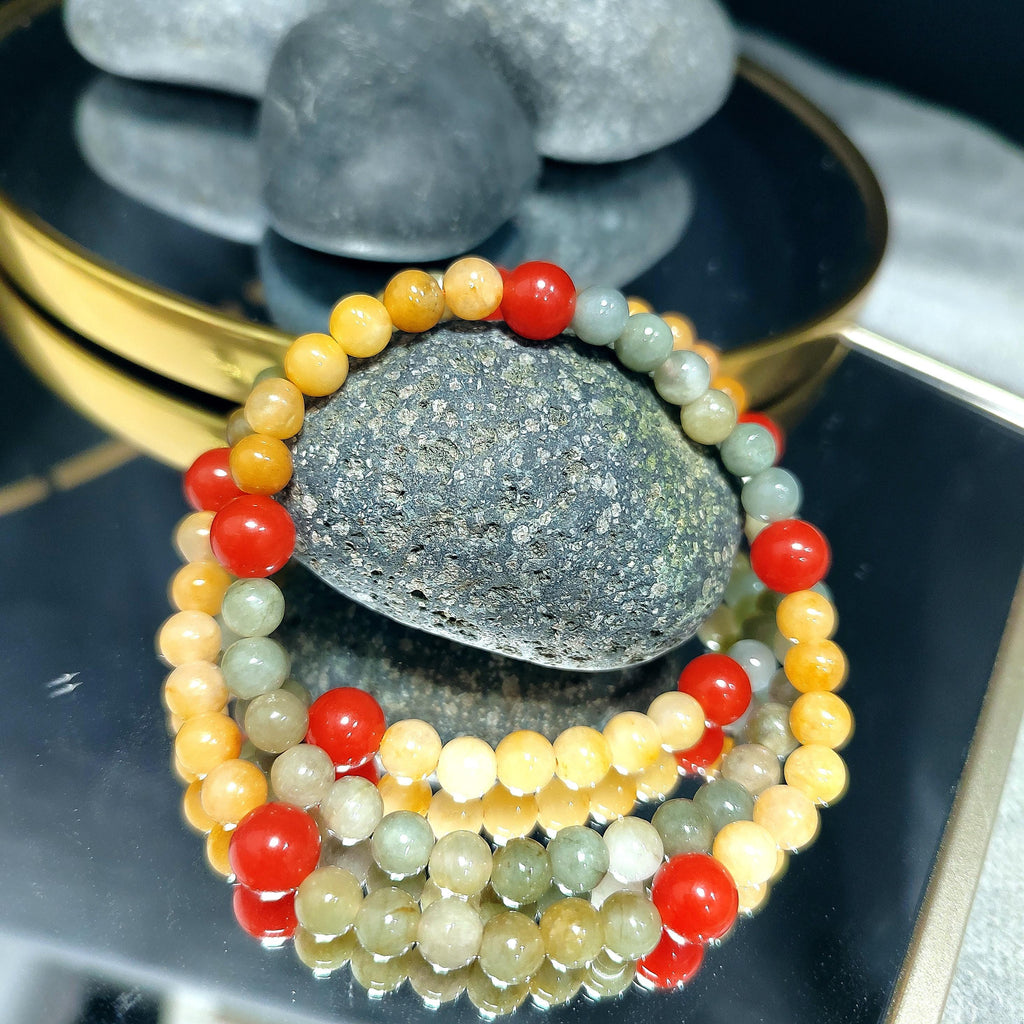 Natural Untreated Handmade Burmese Icy Yellow|Green Jadeite - Southern Yunna Baoshan Nanhong Cherry Red Bead Necklace SL363