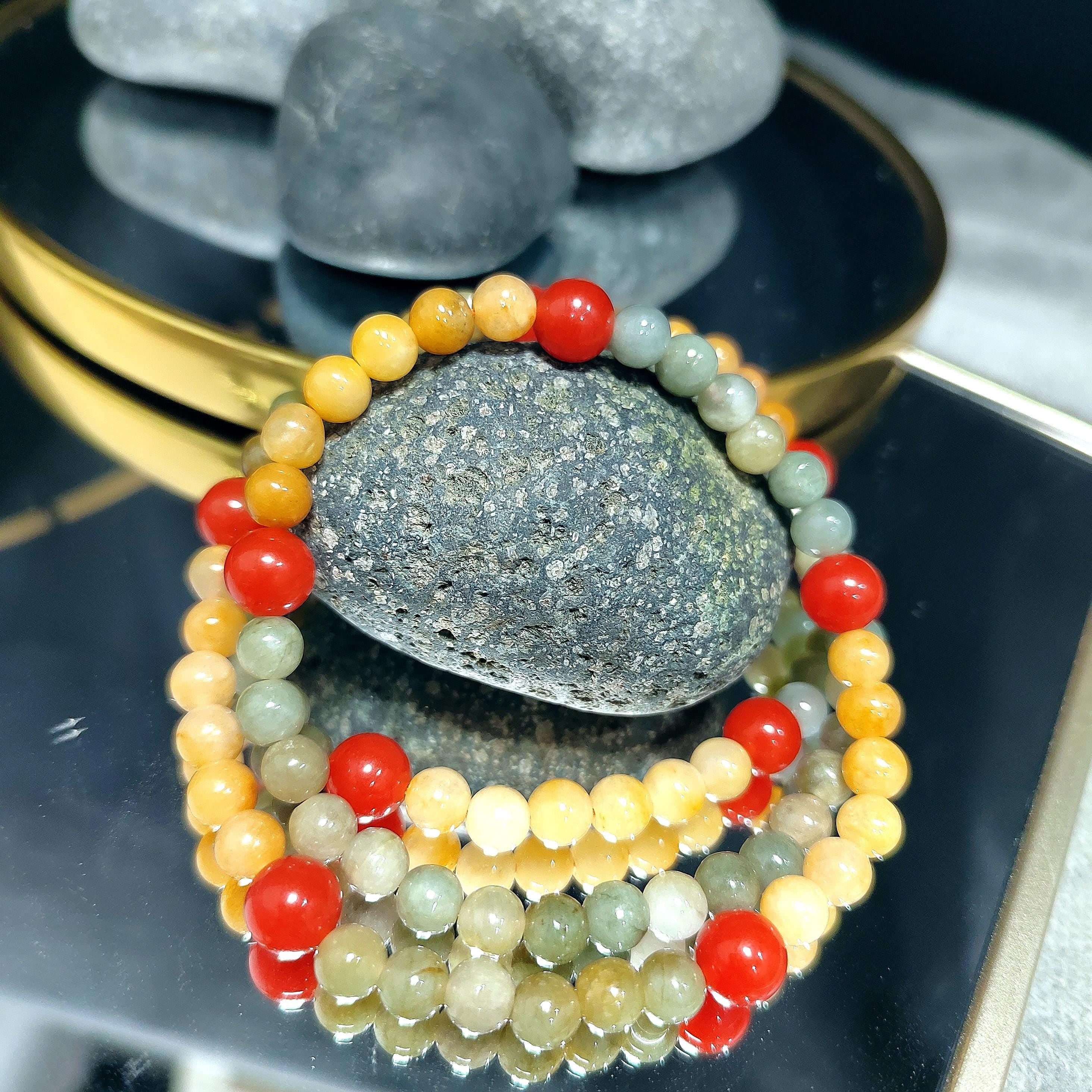 Natural Untreated Handmade Burmese Icy Yellow|Green Jadeite - Southern Yunna Baoshan Nanhong Cherry Red Bead Necklace SL363