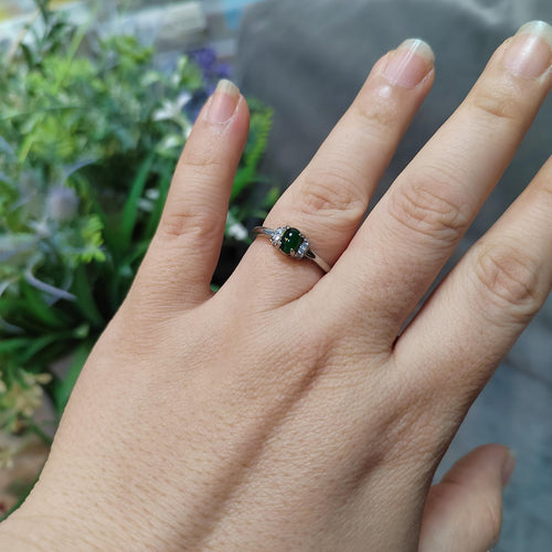 A Grade Certified Burmese Dark Blue Green Natural Untreated Jadeite with Zircon Accents S925 Ring 天然缅甸老蓝水料 SL104G - SL Precious