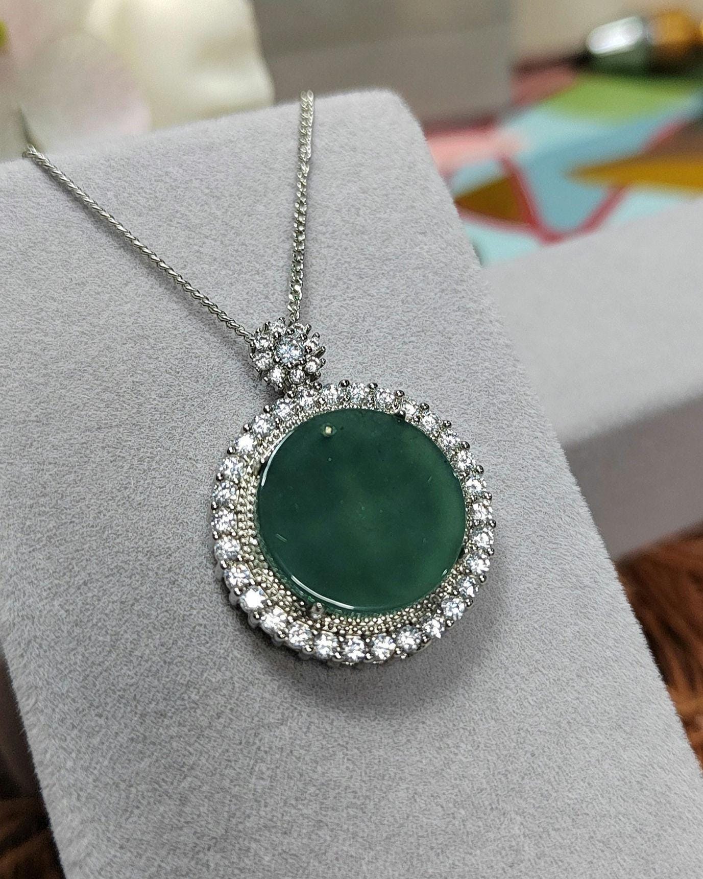 Women Minimalist Blue Water Round Natural Gemstone Guatemala Untreated A Grade Zirconia Jadeite Pendant Chain For Her SL066 - SL Precious