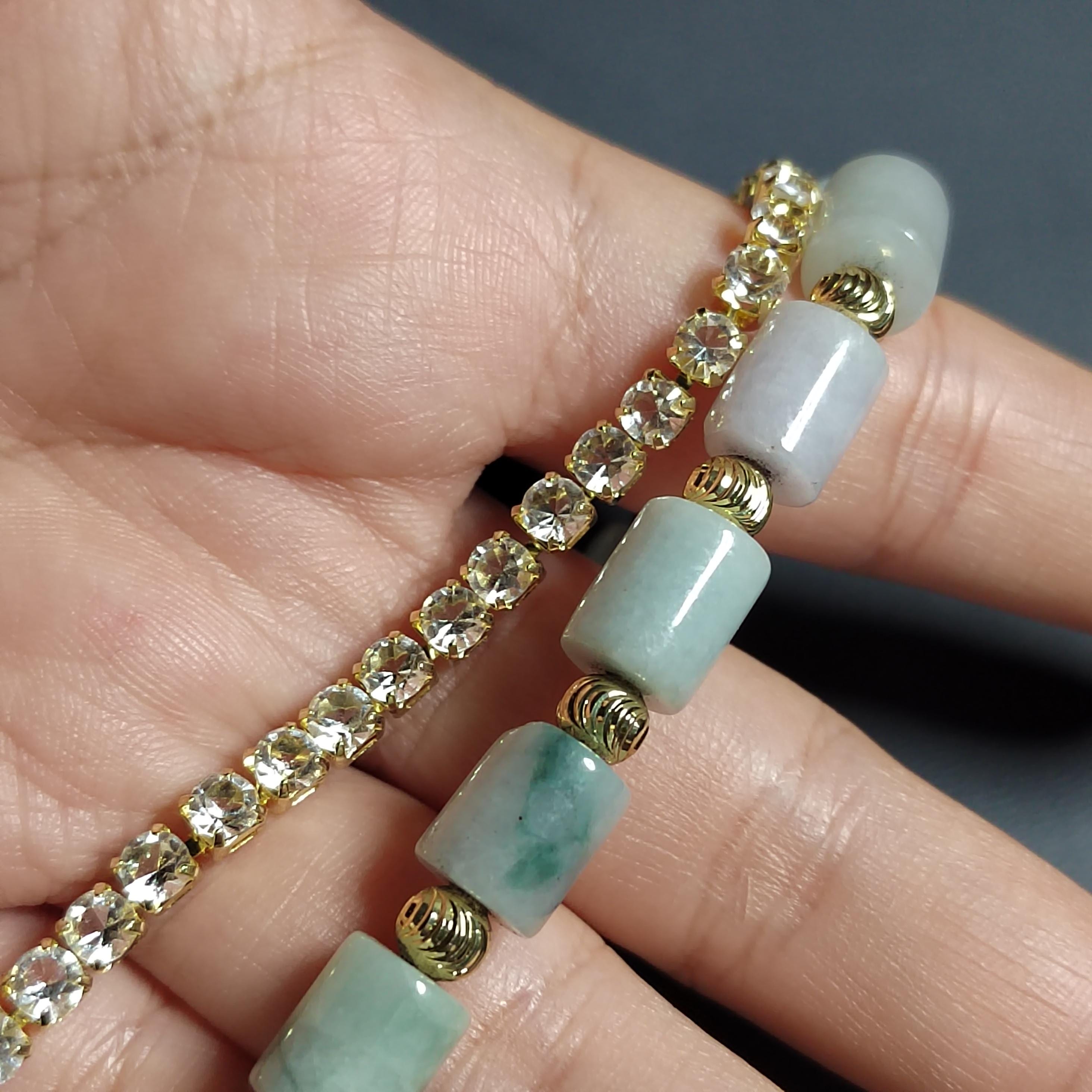 Burmese Cylindrical Beads Jadeite Bracelet With Free Rhinestone Bracelet Double Layer Design SL160