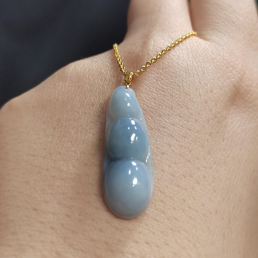 Hand Carved Elegant Rare Purple Icy Lucky Bean 福豆 Shape Jadeite 18K Solid Yellow Gold Setting SL022 - SL Precious