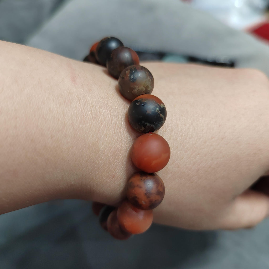 Certified Natural Southern Baoshan Nanhong  Matte Agate| Iron Skin| Raw Skin| Natural Black/Red| Unique Natural Beauty Bead Bracelet SL378