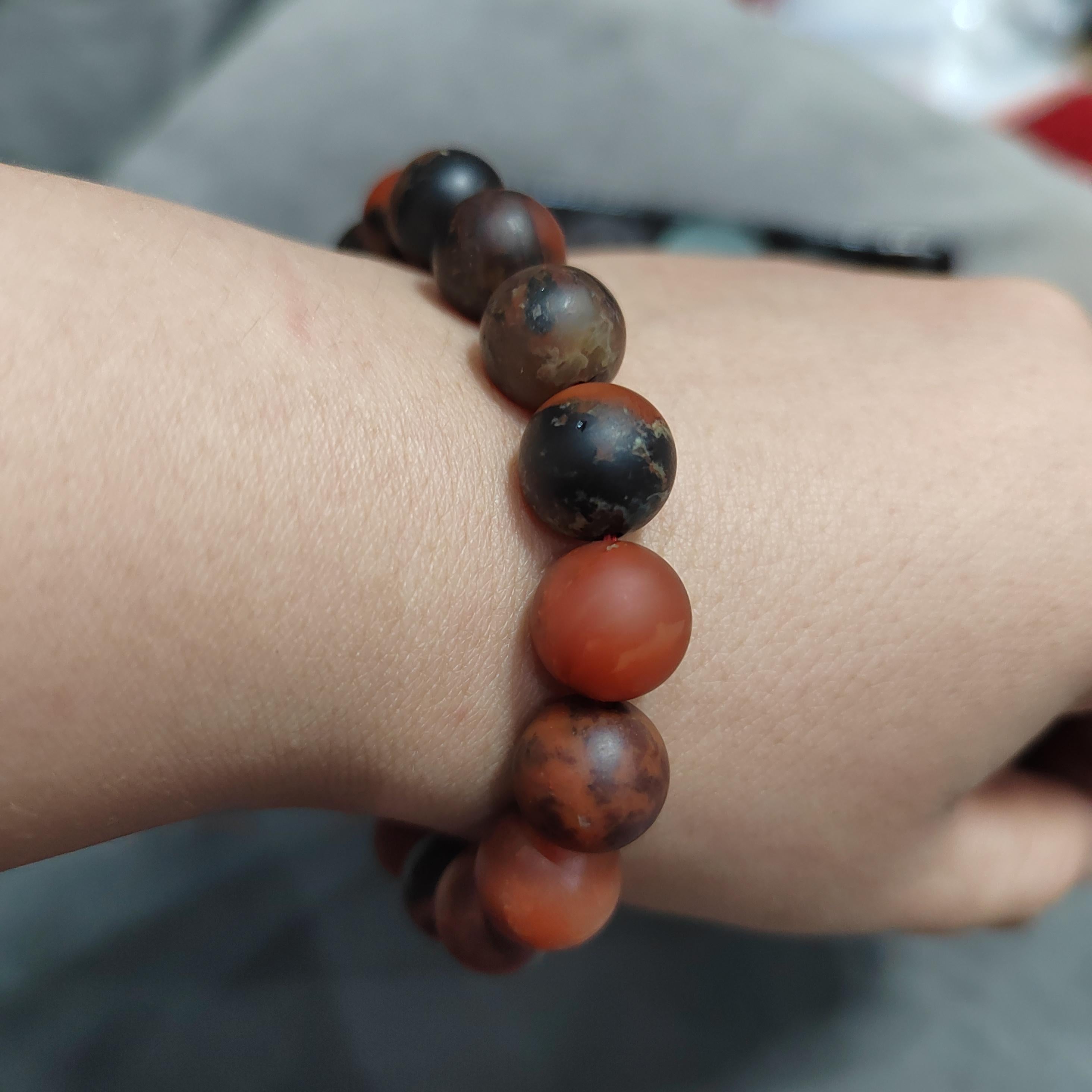 Certified Natural Southern Baoshan Nanhong  Matte Agate| Iron Skin| Raw Skin| Natural Black/Red| Unique Natural Beauty Bead Bracelet SL378