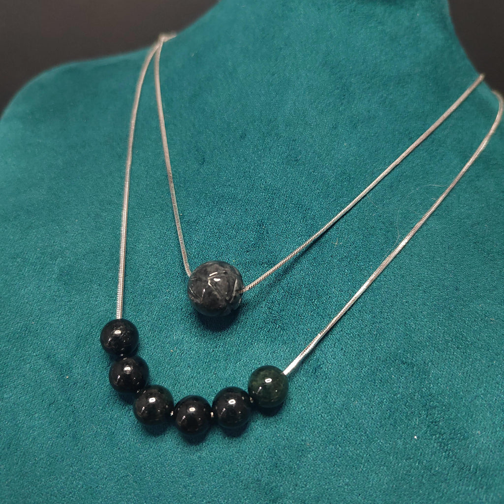 Burmese Black Jadeite Lotus Necklace: S9999 Silver Minimalist Chain SL330 / SL330B