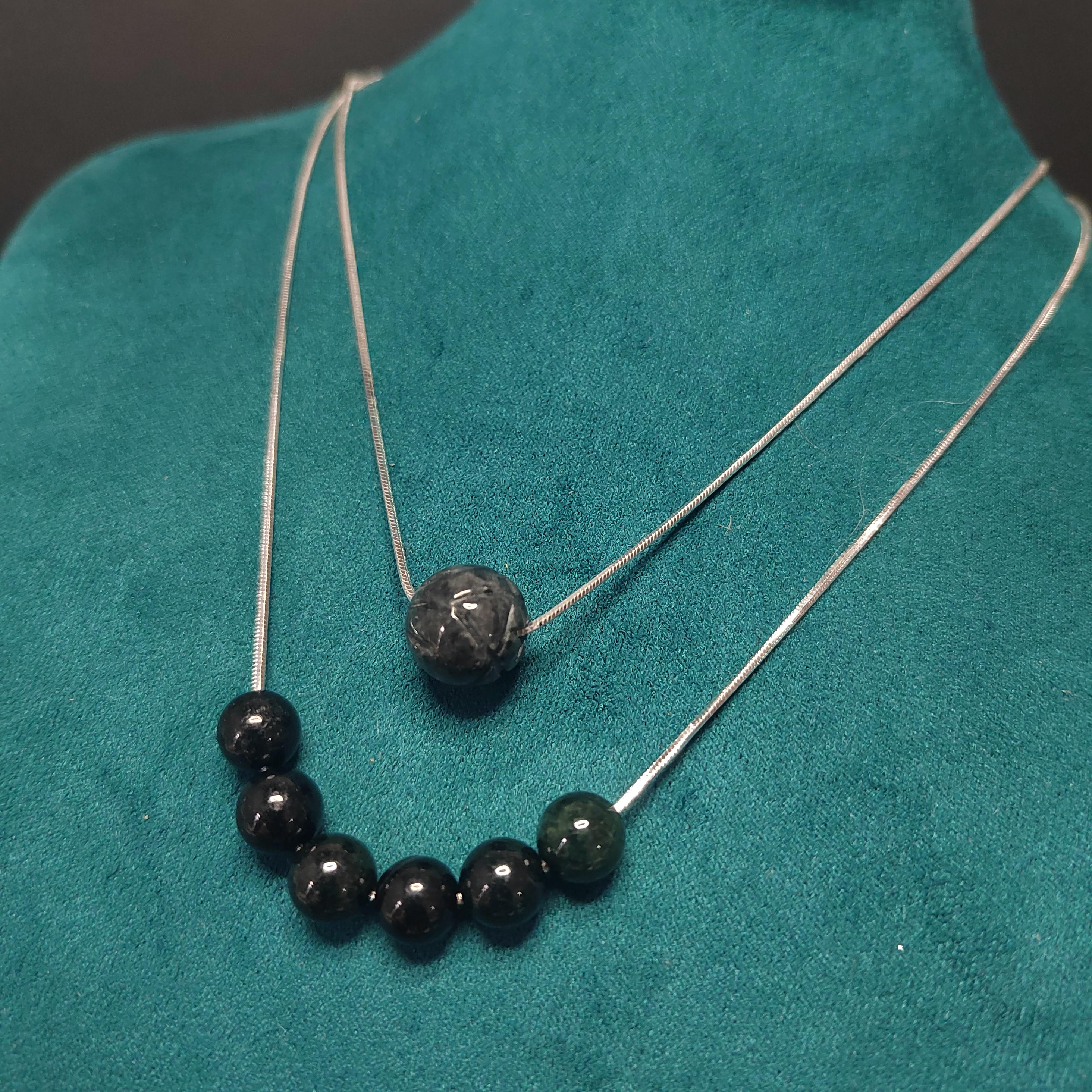 Burmese Black Jadeite Lotus Necklace: S9999 Silver Minimalist Chain SL330 / SL330B