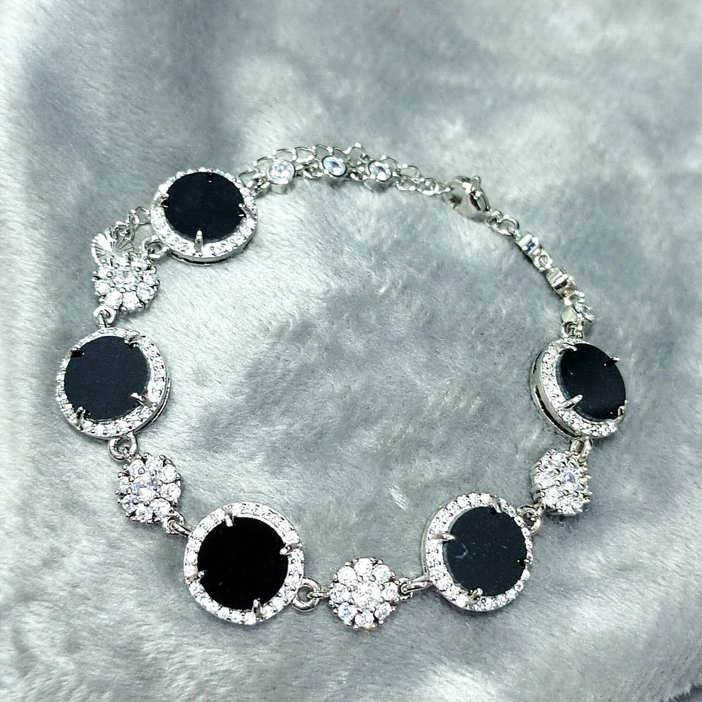 Certified Unique Natural Untreated Burmese Black Ink Jadeite Bracelet Full with Zircon Stone Set SL373