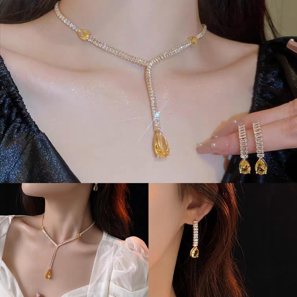 Elegant White and Yellow Zircon Jewelry Set Necklaces & Earrings for Her - Perfect for Celebrations and Special Occasions SL159 - SL Precious