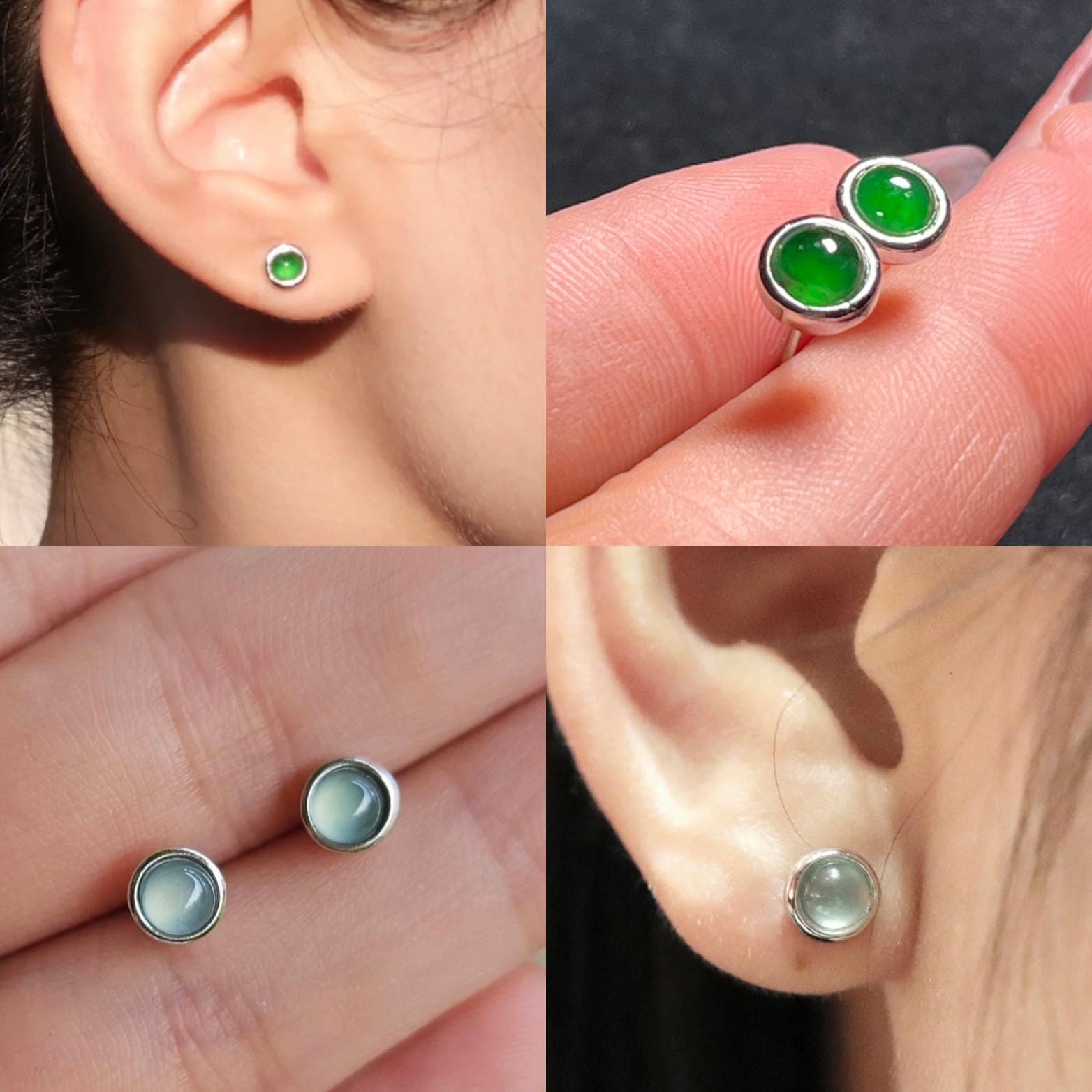 Certified A-Grade Natural Guatemala Imperial Green| Icy Blue Minimalist Round Jadeite S925 Silver Earring SL258X17Green SL258X18 Blue - SL Precious