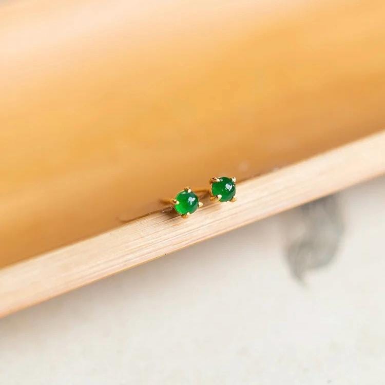 Certified Natural Untreated Burmese Minimalist Simple Stud Imperial Green Jadeite Earrings. S925 Sterling Silver Set SL259X18G SL259X18S - SL Precious