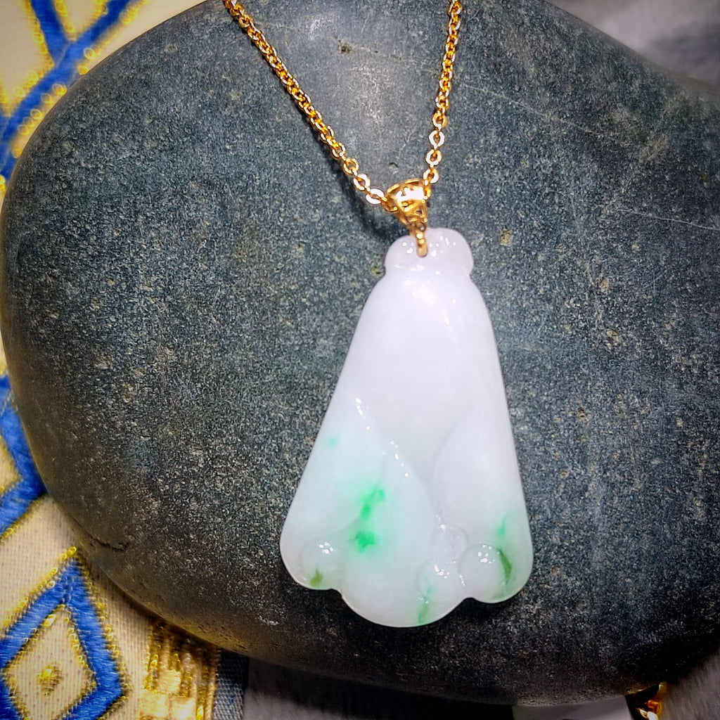 Certified Burmese Natural Untreated Light Green Flower Shape Jadeite 18K Solid Gold Buckle Pendant Jewelry For Best Friend, Mom, Wife SL016 - SL Precious